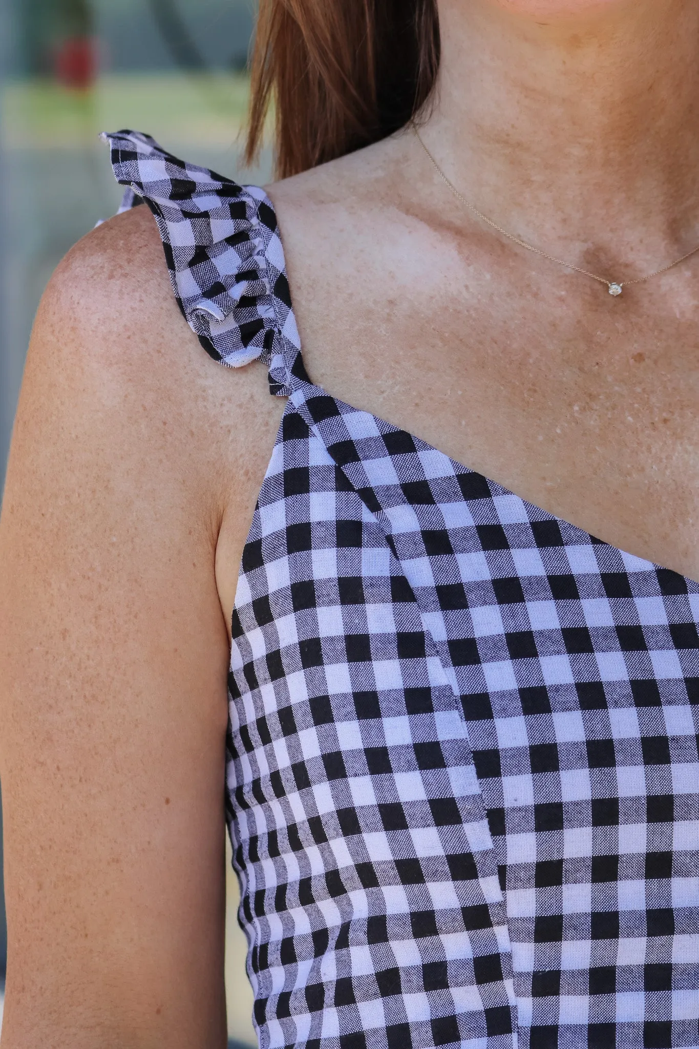 Gingham Peplum Tank - Black-