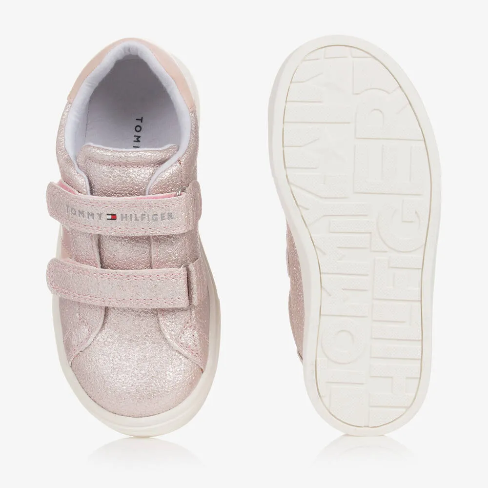 Girls Pink Glitter Velcro Trainers