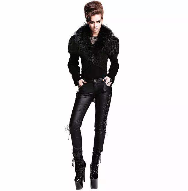 Gothic Black Puff Shoulder Short Jacket With Removable Womenol Collar for Women