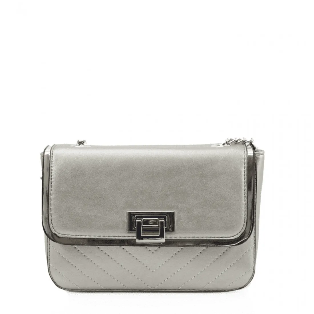 Grey Shoulder Bag with Long Chain