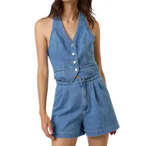 HALTER NECK DENIM VEST ROMPER