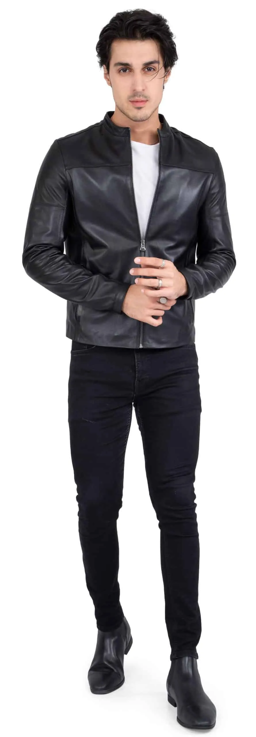 Happy Gentleman B101 - Mens Black Genuine Leather Biker Jacket - Slim Fit