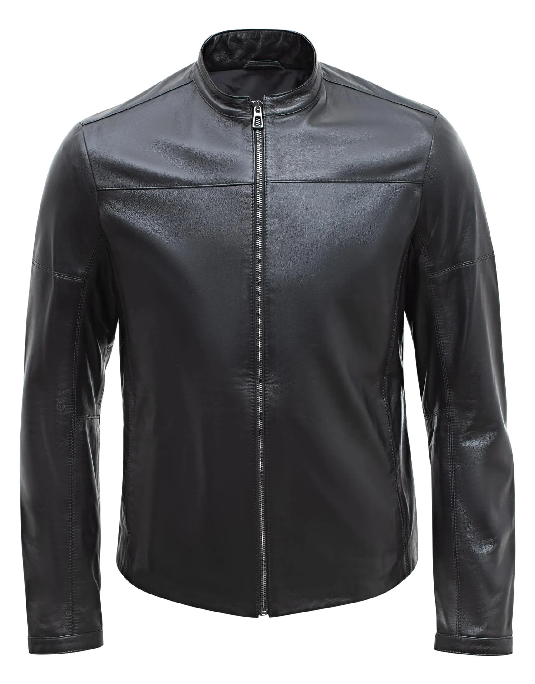 Happy Gentleman B101 - Mens Black Genuine Leather Biker Jacket - Slim Fit