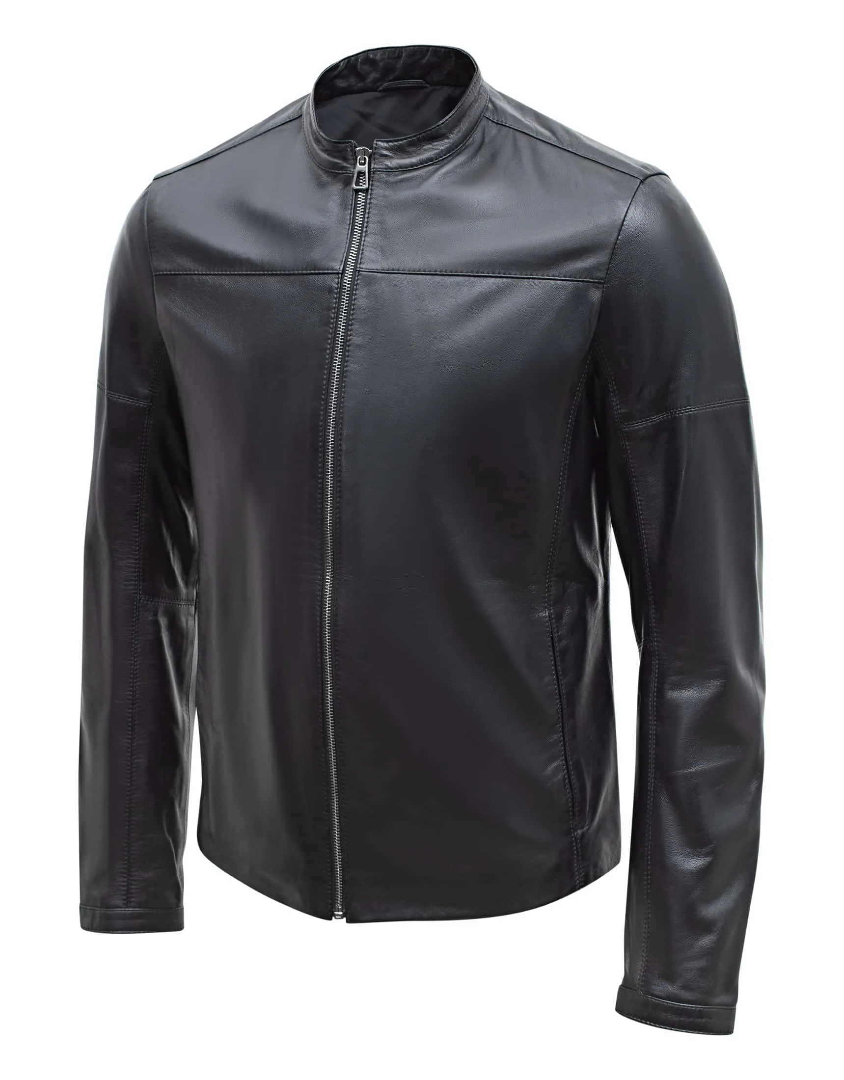 Happy Gentleman B101 - Mens Black Genuine Leather Biker Jacket - Slim Fit