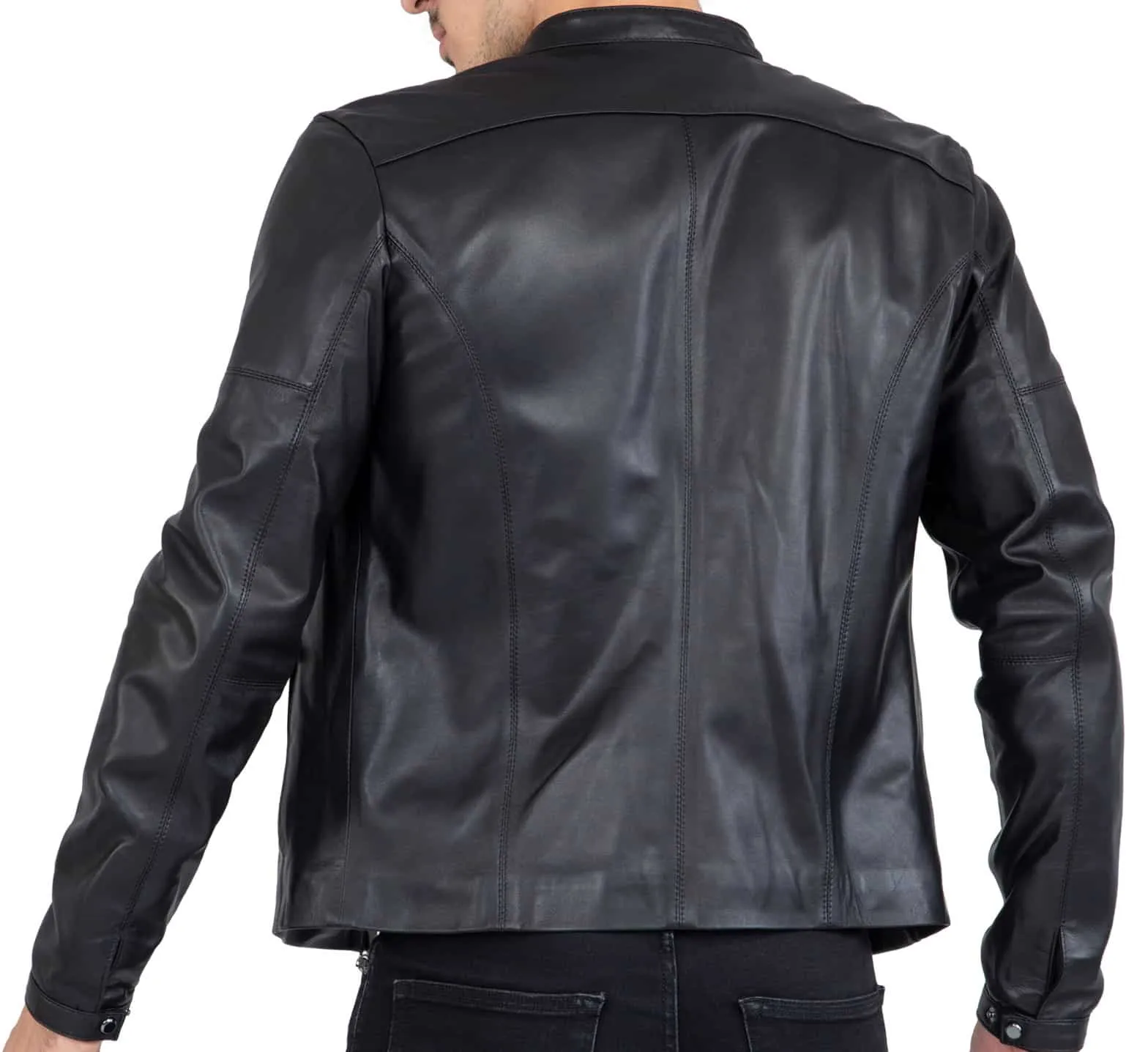 Happy Gentleman B101 - Mens Black Genuine Leather Biker Jacket - Slim Fit