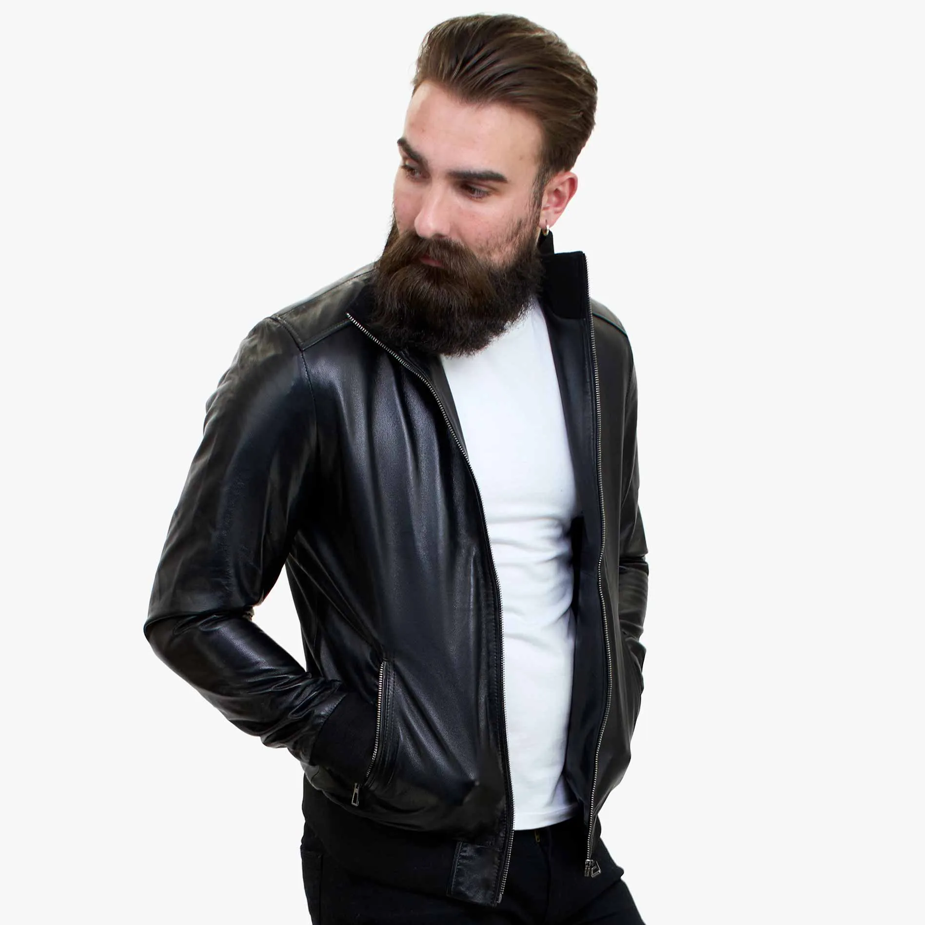 Happy Gentleman B109 - Lamb Leather Bomber Jacket for Men - Tailored Fit