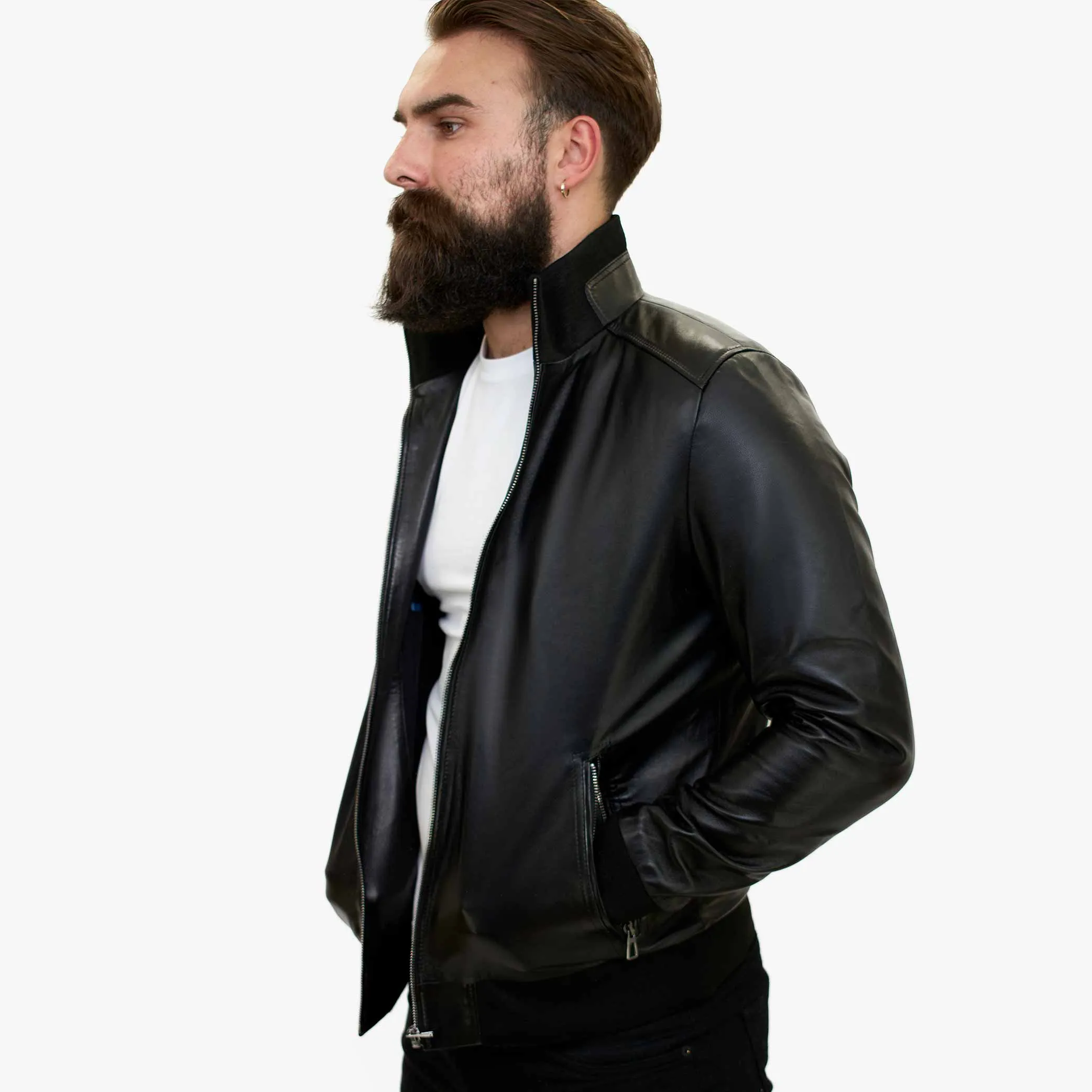 Happy Gentleman B109 - Lamb Leather Bomber Jacket for Men - Tailored Fit