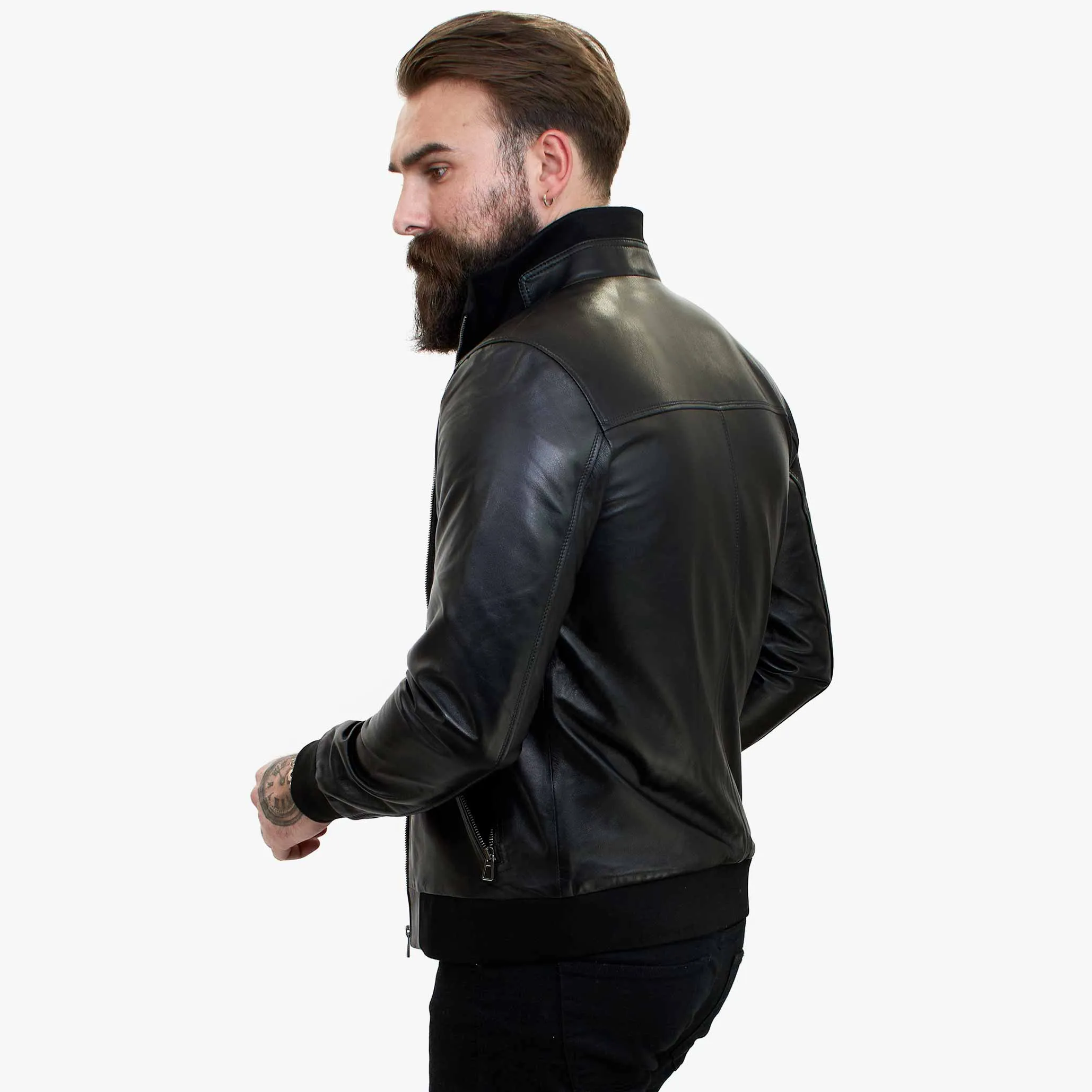 Happy Gentleman B109 - Lamb Leather Bomber Jacket for Men - Tailored Fit