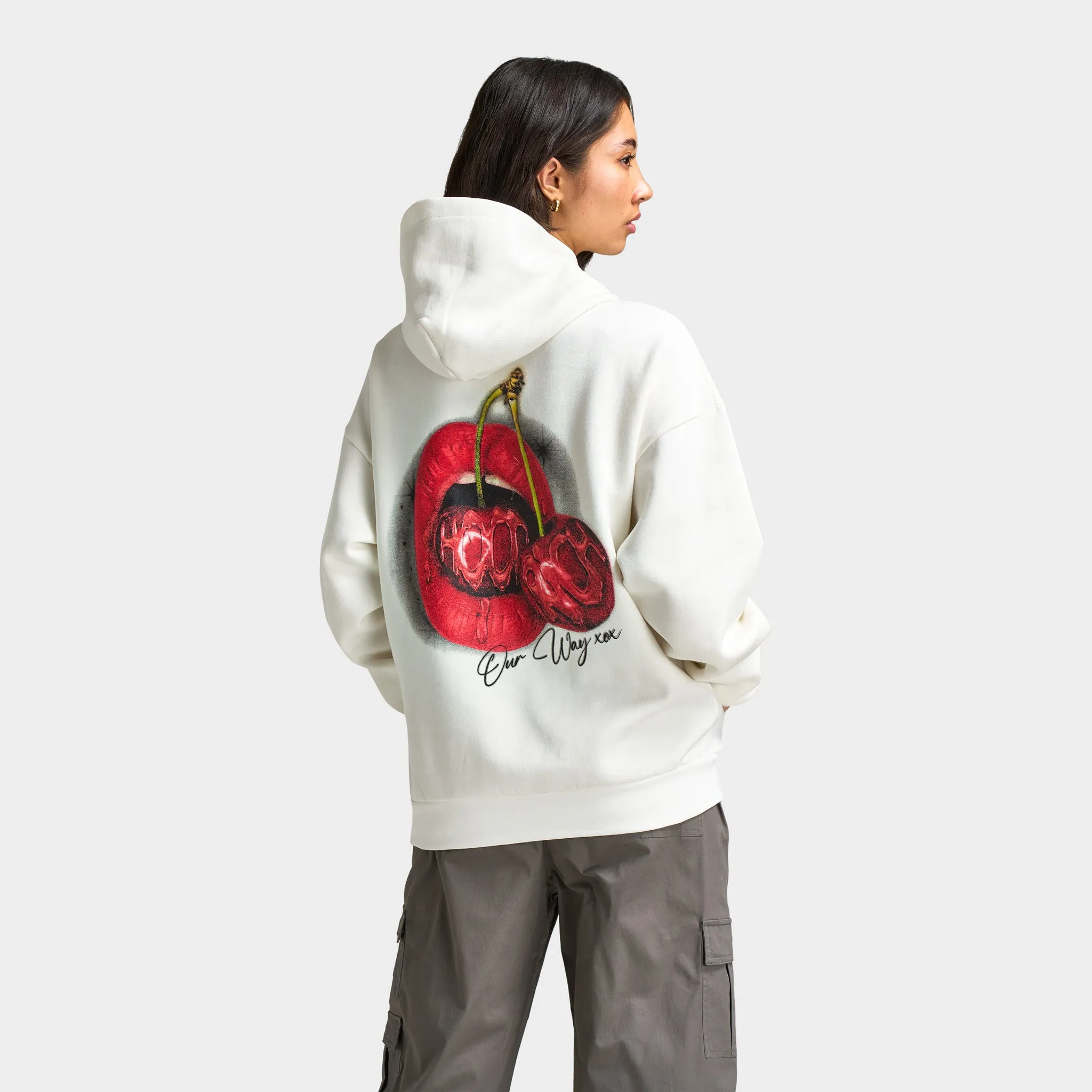 Hoodrich Women's Cherries Oversized Hoodie White Alyssum / Black