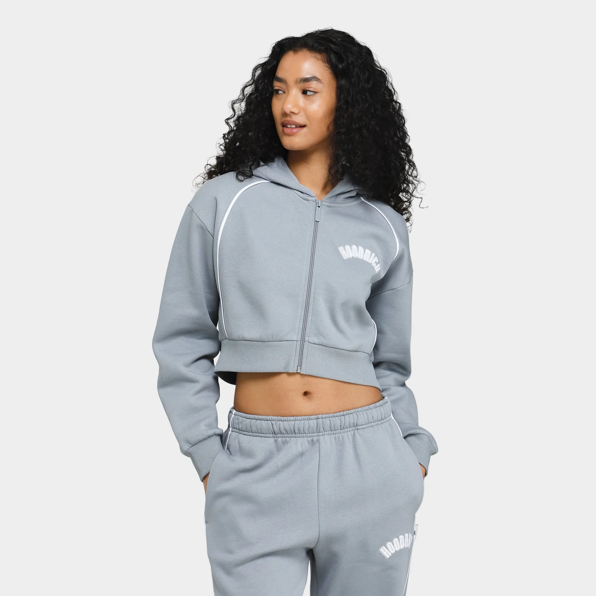 Hoodrich Women's OG Degree Zippered Cropped Hoodie Weatherwave / White