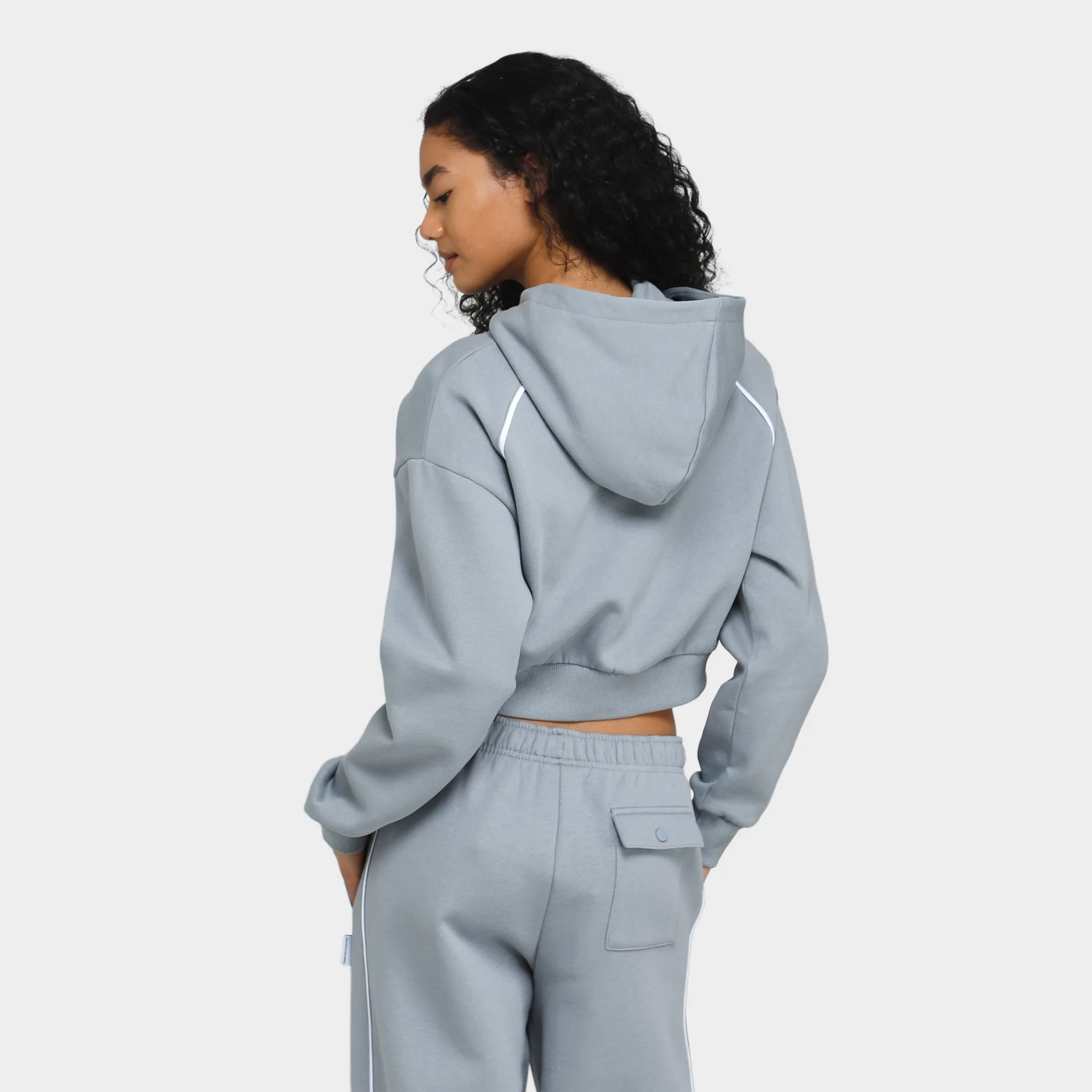 Hoodrich Women's OG Degree Zippered Cropped Hoodie Weatherwave / White