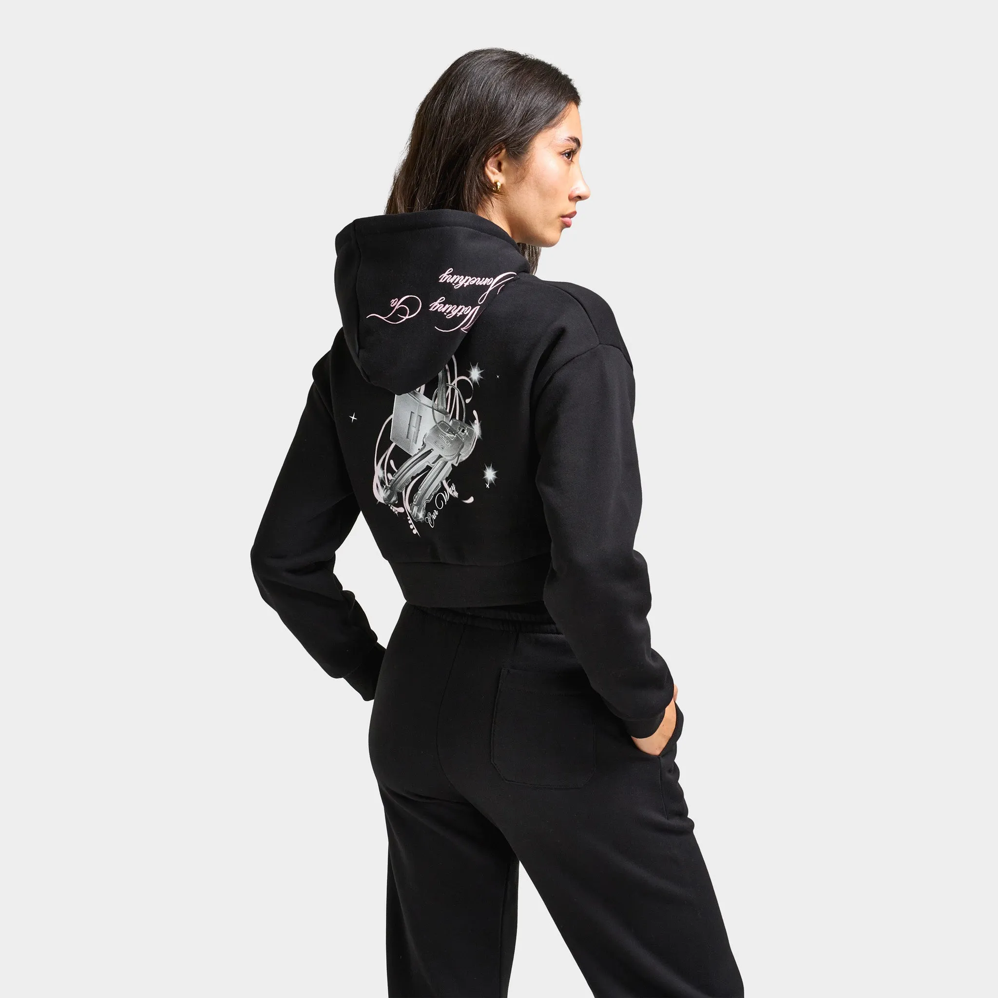 Hoodrich Women's OG Eternal Crop Hoodie Black / White - Festival Bloom