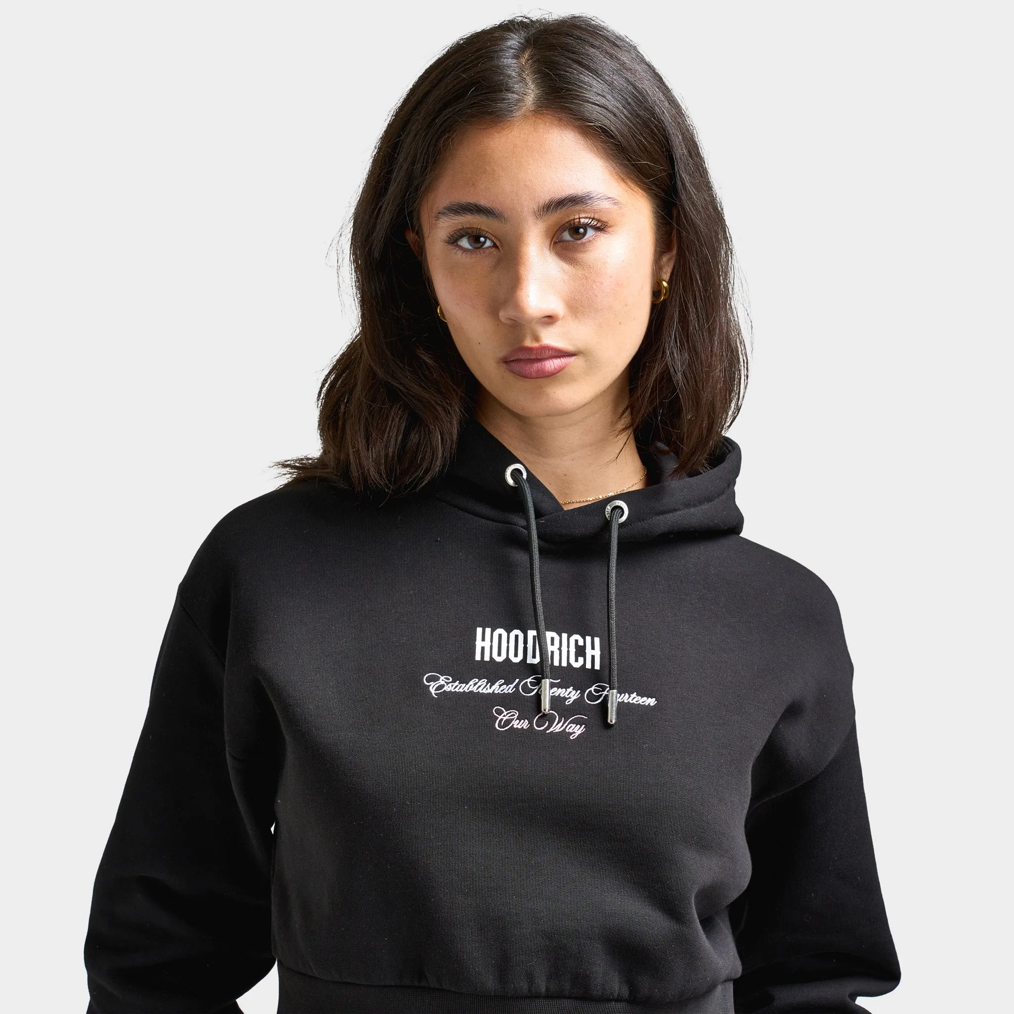 Hoodrich Women's OG Eternal Crop Hoodie Black / White - Festival Bloom