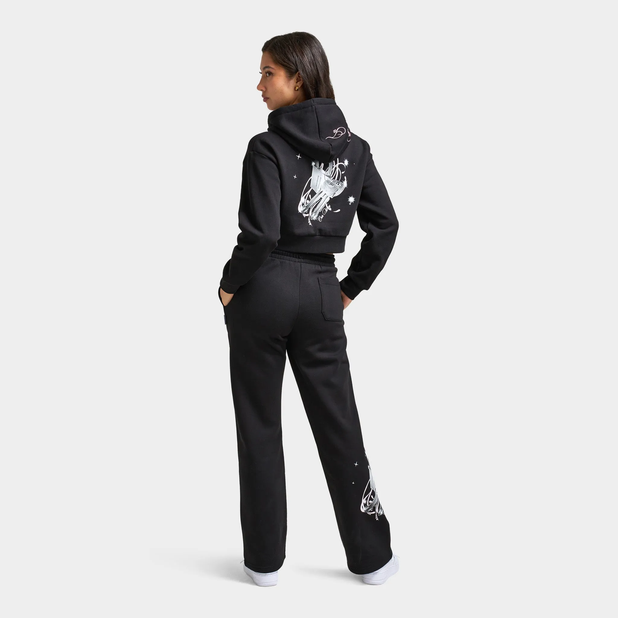 Hoodrich Women's OG Eternal Crop Hoodie Black / White - Festival Bloom