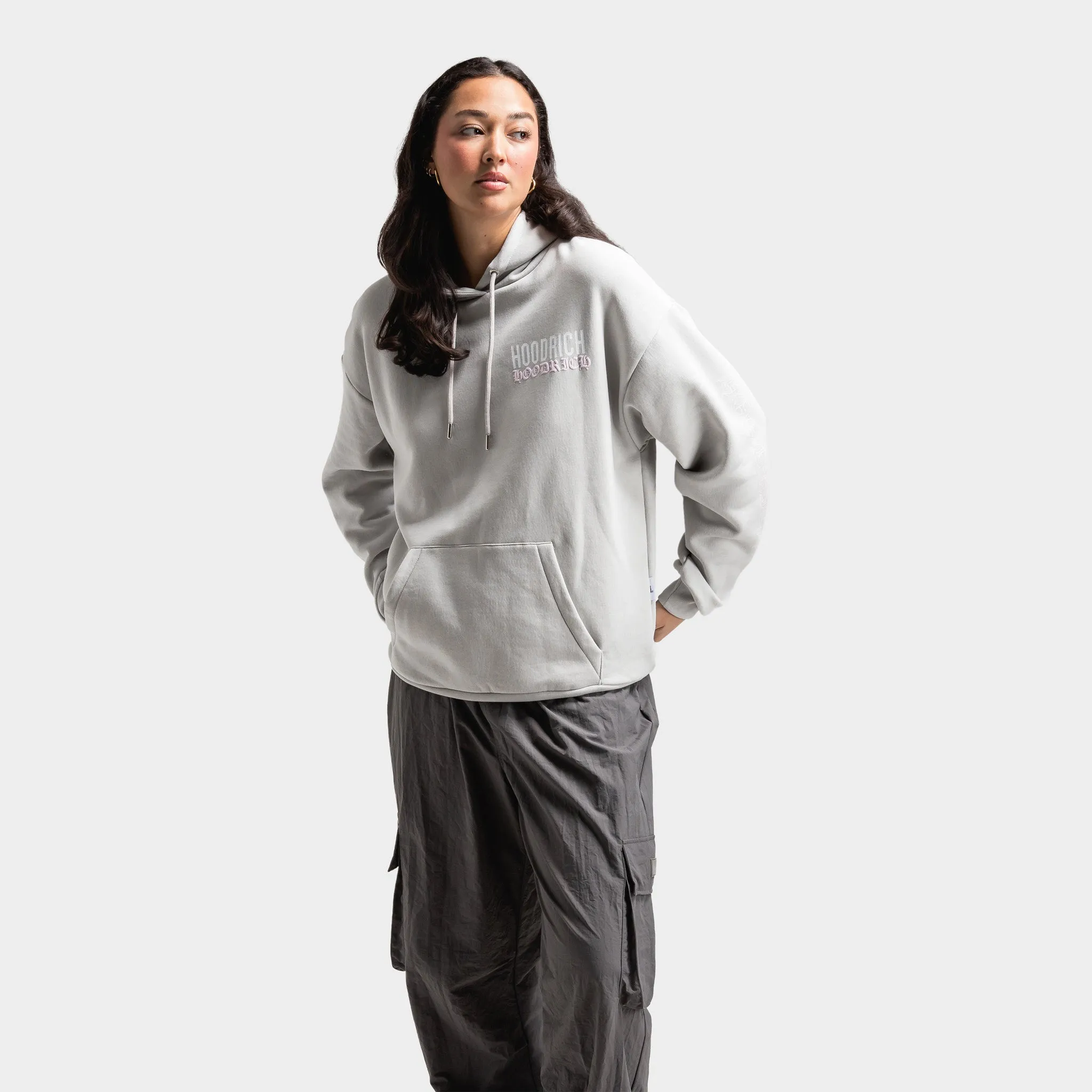 Hoodrich Women's OG Wavy Oversized Hoodie Quiet Grey / White - Festival Bloom