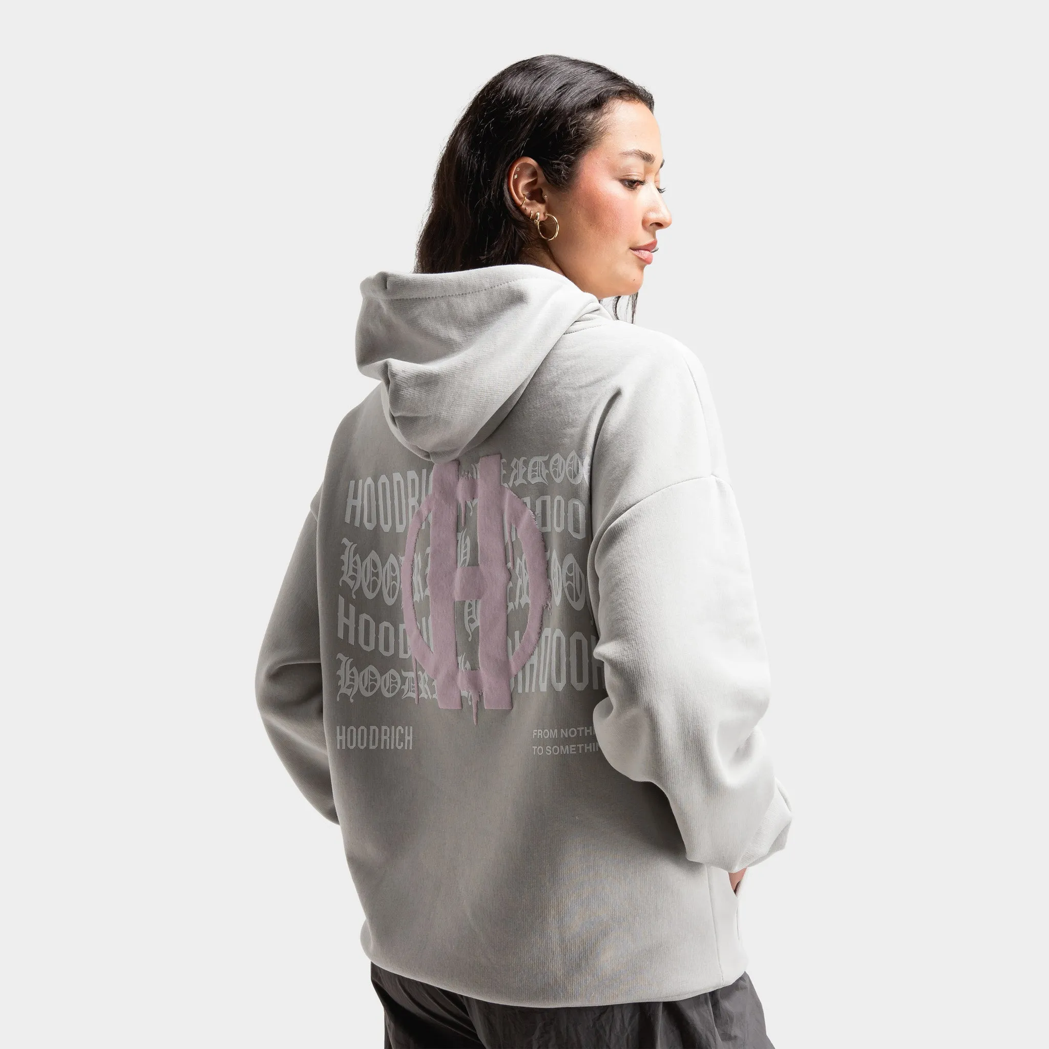 Hoodrich Women's OG Wavy Oversized Hoodie Quiet Grey / White - Festival Bloom