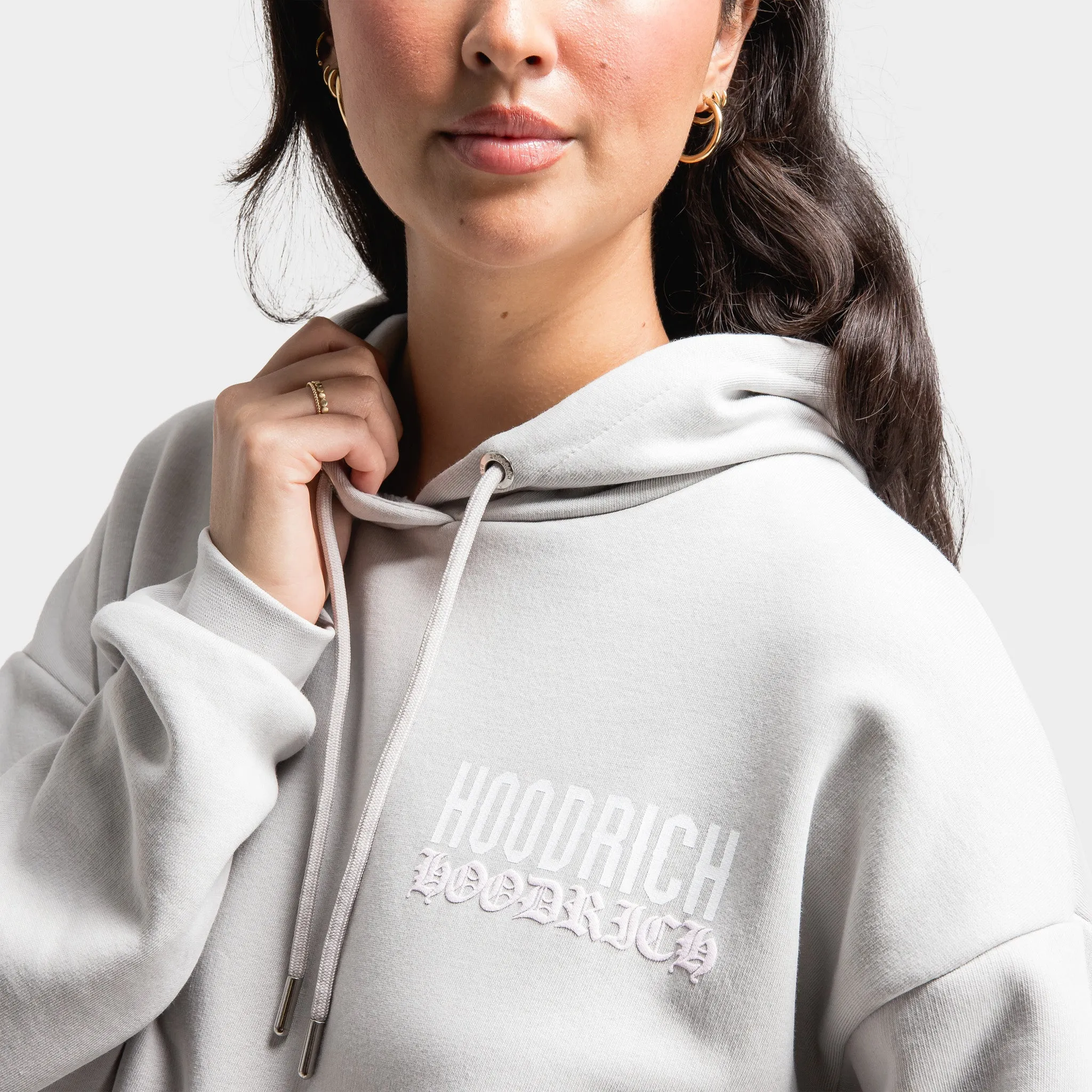 Hoodrich Women's OG Wavy Oversized Hoodie Quiet Grey / White - Festival Bloom