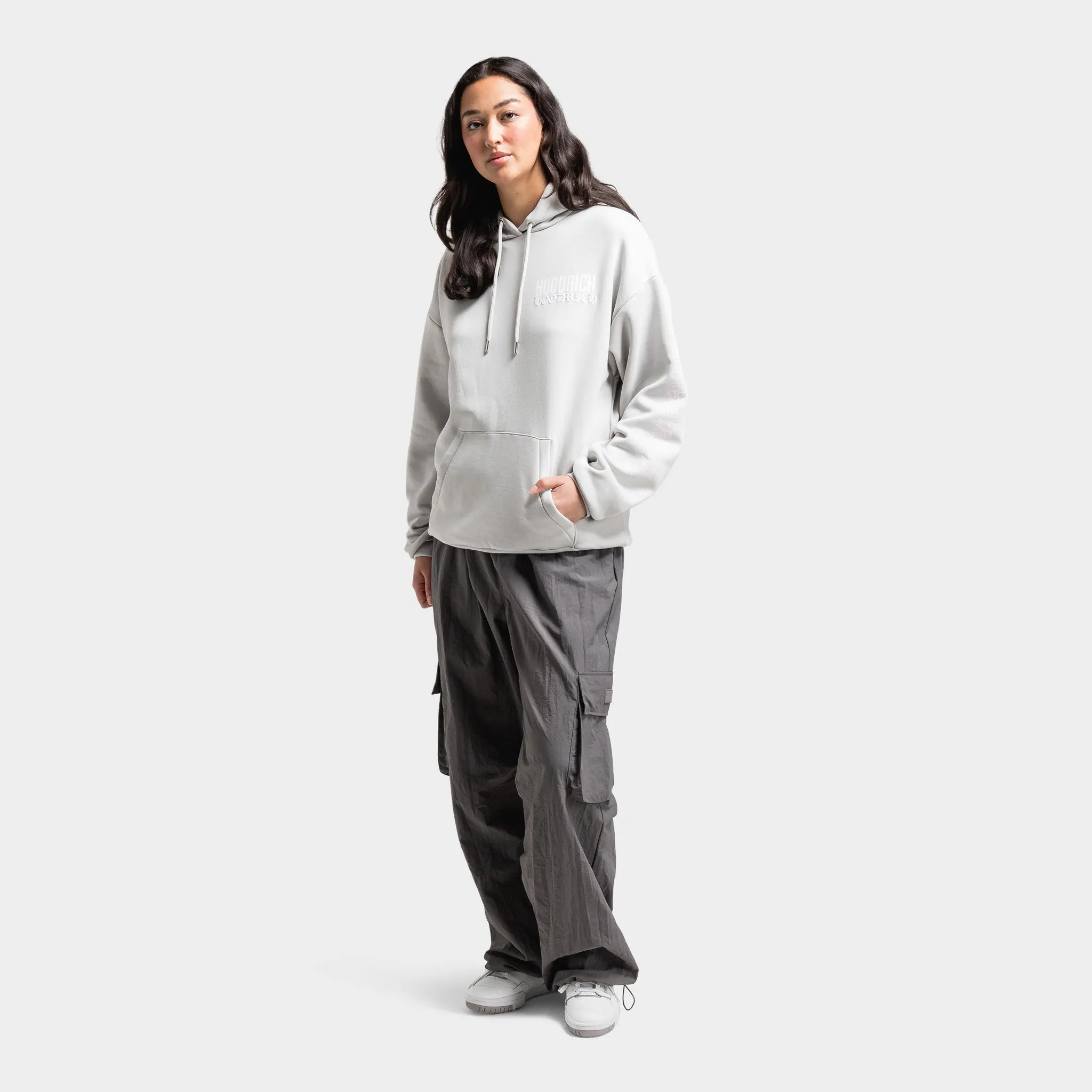 Hoodrich Women's OG Wavy Oversized Hoodie Quiet Grey / White - Festival Bloom