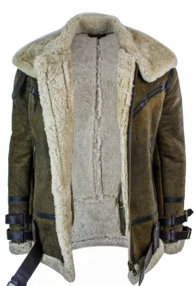 Infinity EK01 Mens Sherling Real Sheepskin Leather Viking Vintage RAF Jacket Brown Cream Fur