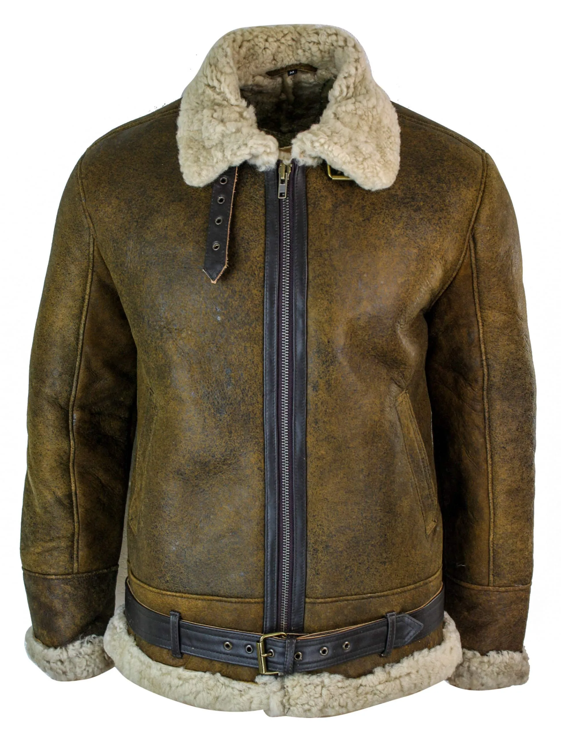 Infinity EK02 Mens Vintage Antique Sherling Sheepskin Cream Fur Air Force Pilot RAF Jacket