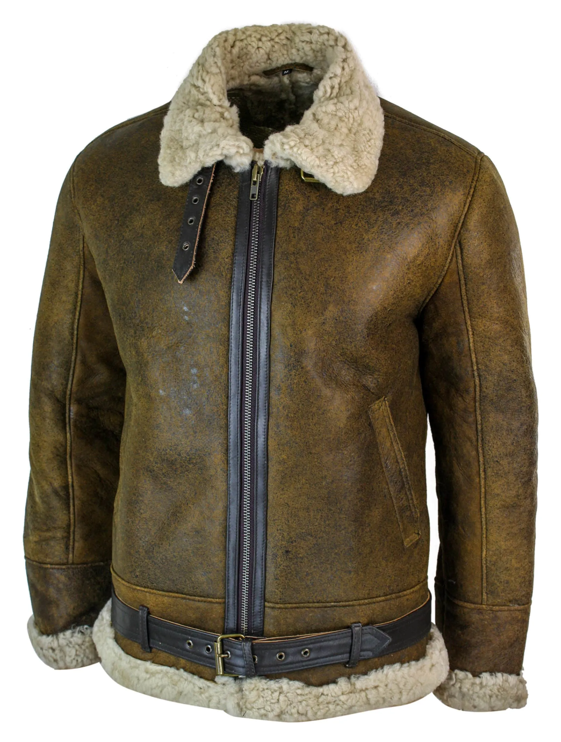 Infinity EK02 Mens Vintage Antique Sherling Sheepskin Cream Fur Air Force Pilot RAF Jacket