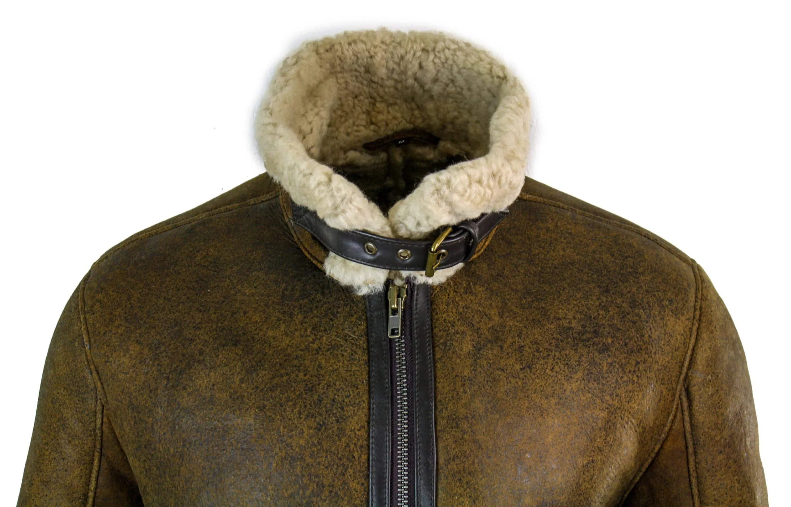 Infinity EK02 Mens Vintage Antique Sherling Sheepskin Cream Fur Air Force Pilot RAF Jacket