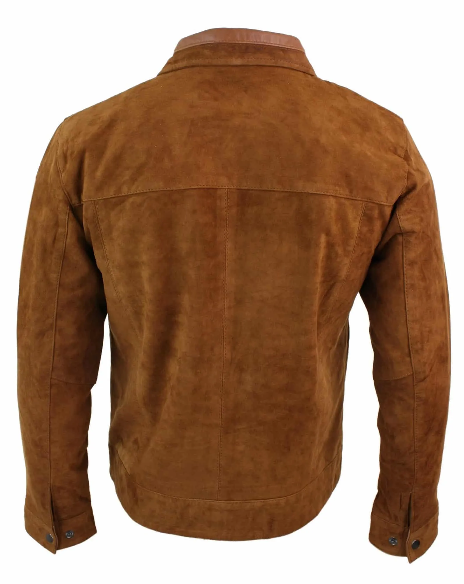 Infinity G500 Suede - Mens Real Leather Classic Zip Jacket Camel Turn Down Collar Vintage Retro