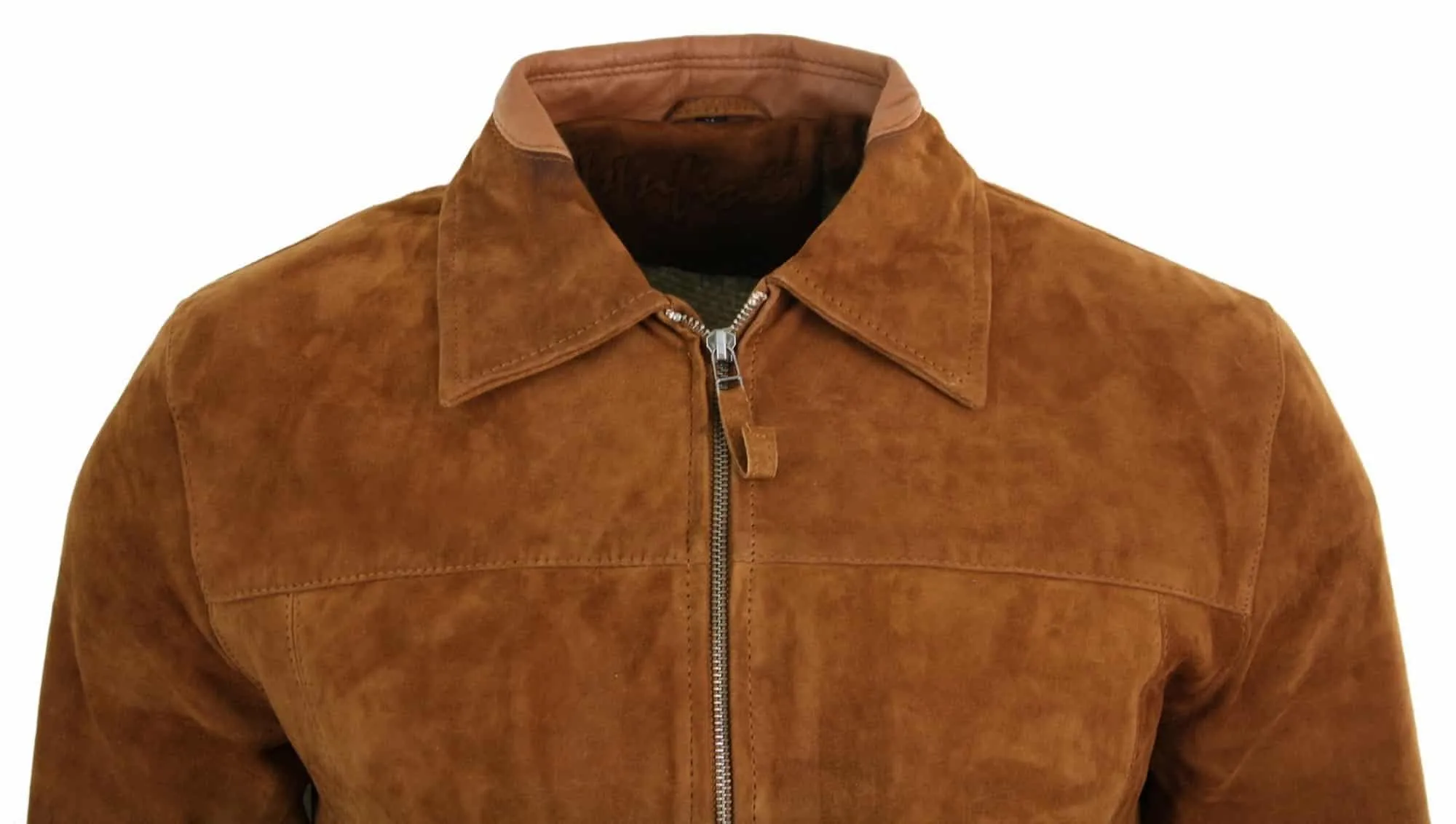 Infinity G500 Suede - Mens Real Leather Classic Zip Jacket Camel Turn Down Collar Vintage Retro