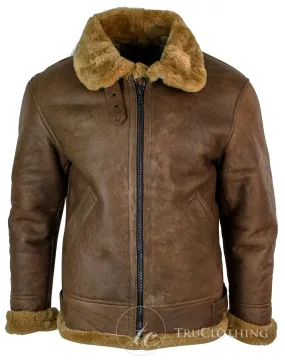 Infinity Rikardo Mens Retro Vintage Classic Real Sheepskin RAF Pilot Flying Jacket Tan Ginger Fur Zip