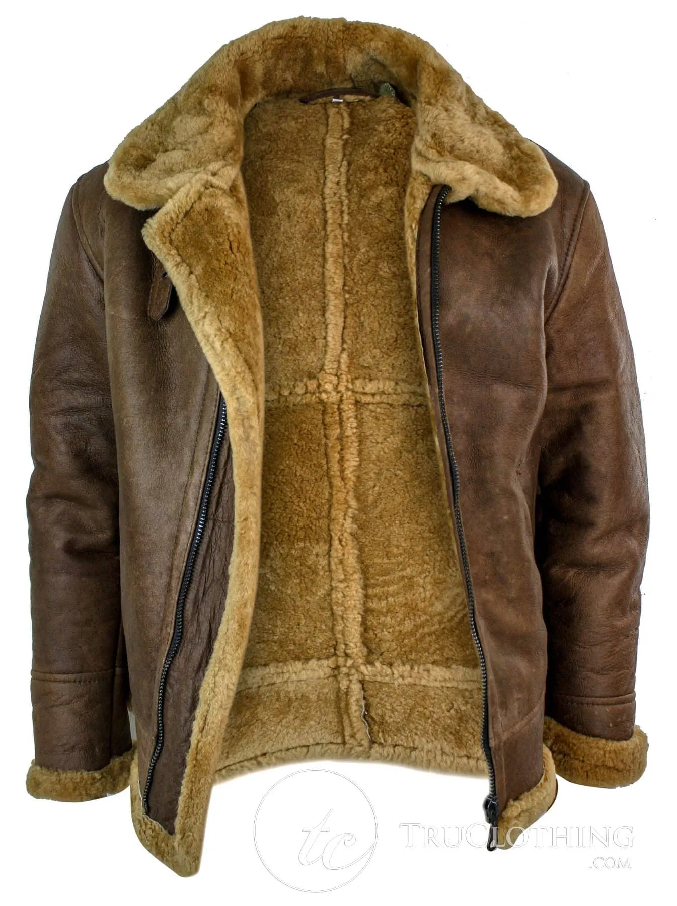 Infinity Rikardo Mens Retro Vintage Classic Real Sheepskin RAF Pilot Flying Jacket Tan Ginger Fur Zip