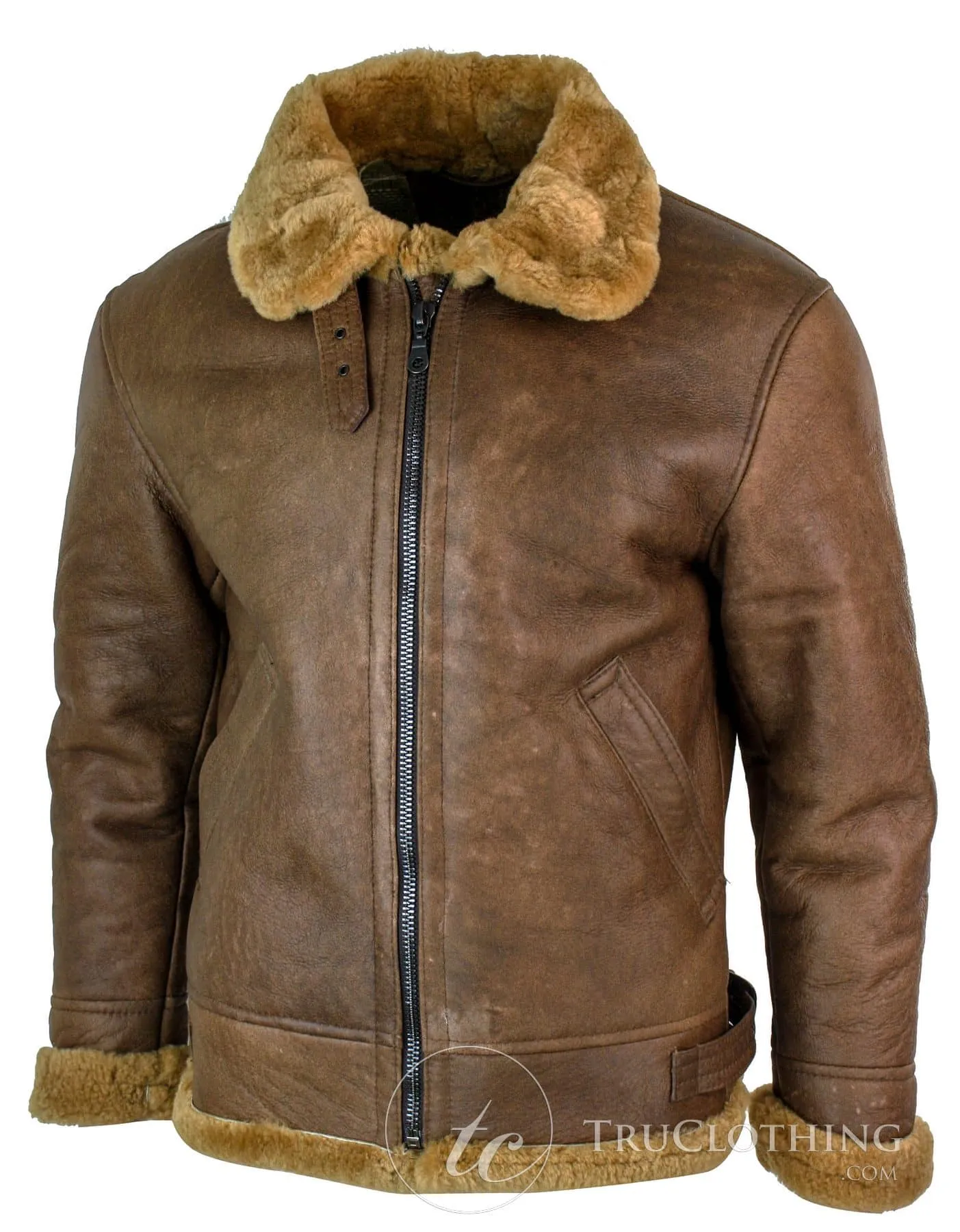 Infinity Rikardo Mens Retro Vintage Classic Real Sheepskin RAF Pilot Flying Jacket Tan Ginger Fur Zip