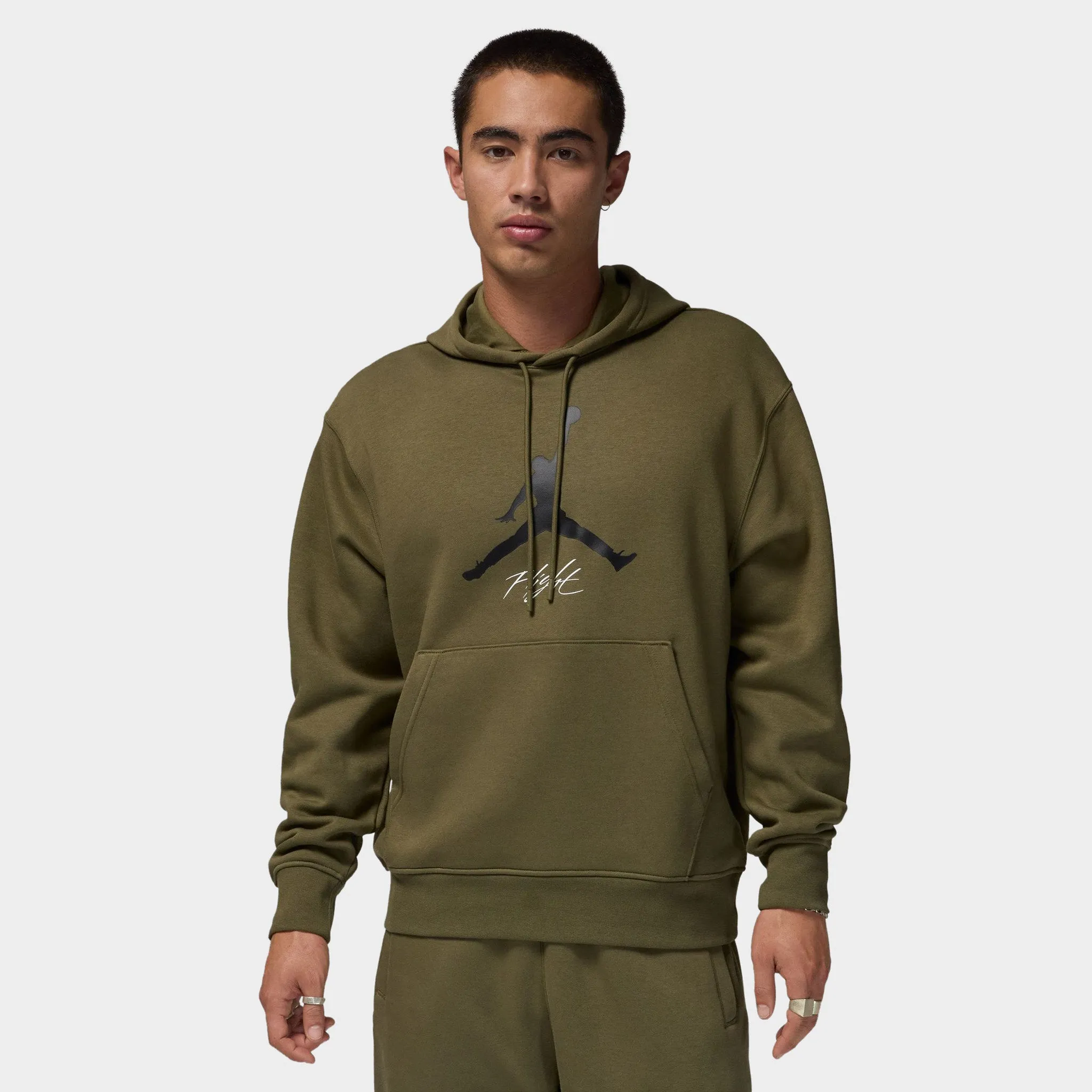 Jordan Essentials Fleece Baseline Hoodie Medium Olive / Black - White