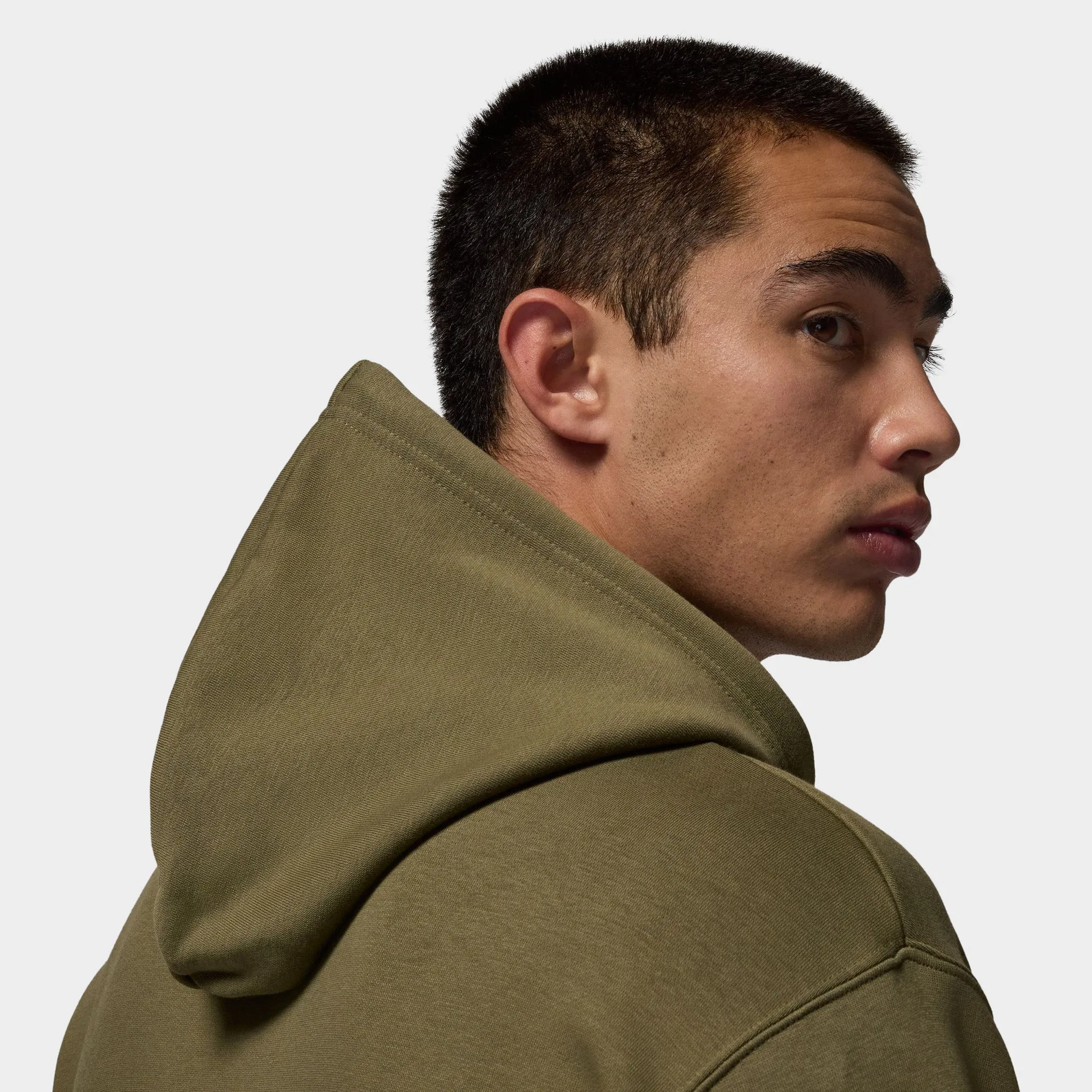 Jordan Essentials Fleece Baseline Hoodie Medium Olive / Black - White