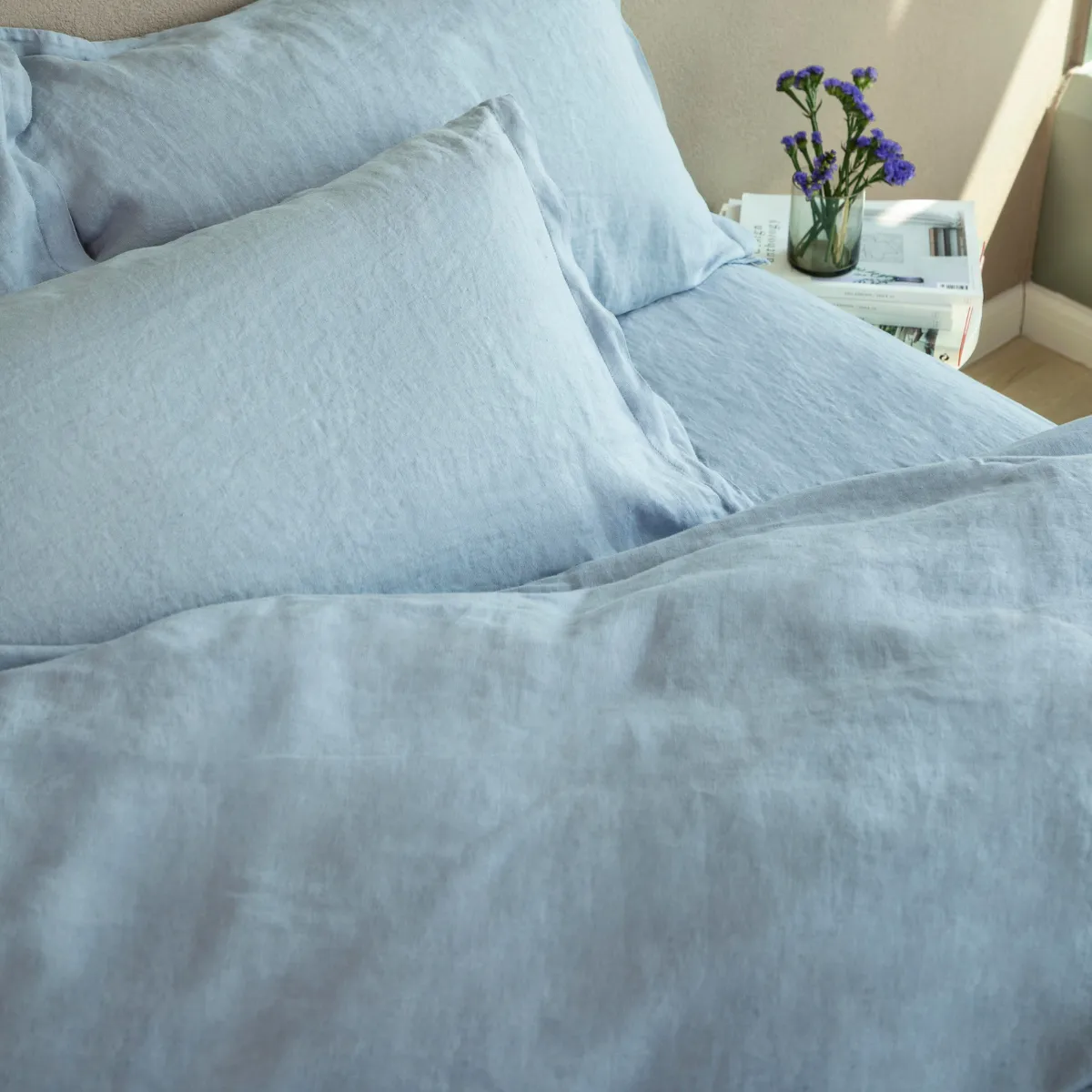 Kapok Comforts   Queen Linen Duvet Cover Blue Fog