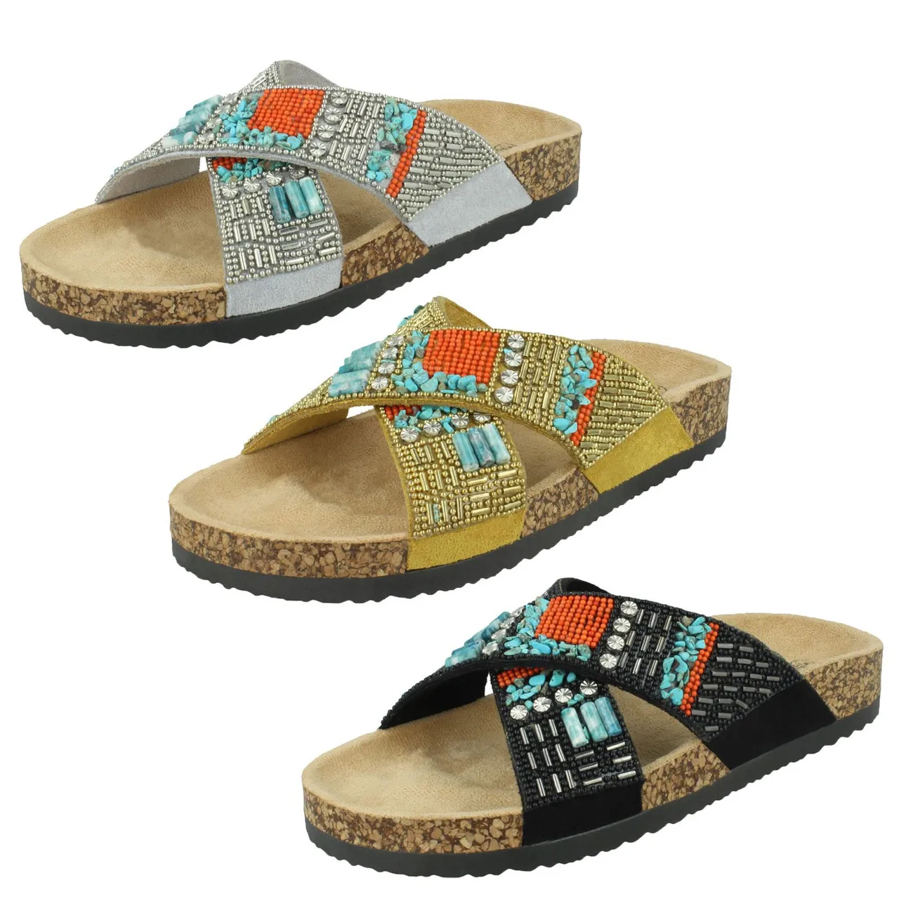 Ladies Spot On Beaded Mules F0R0347