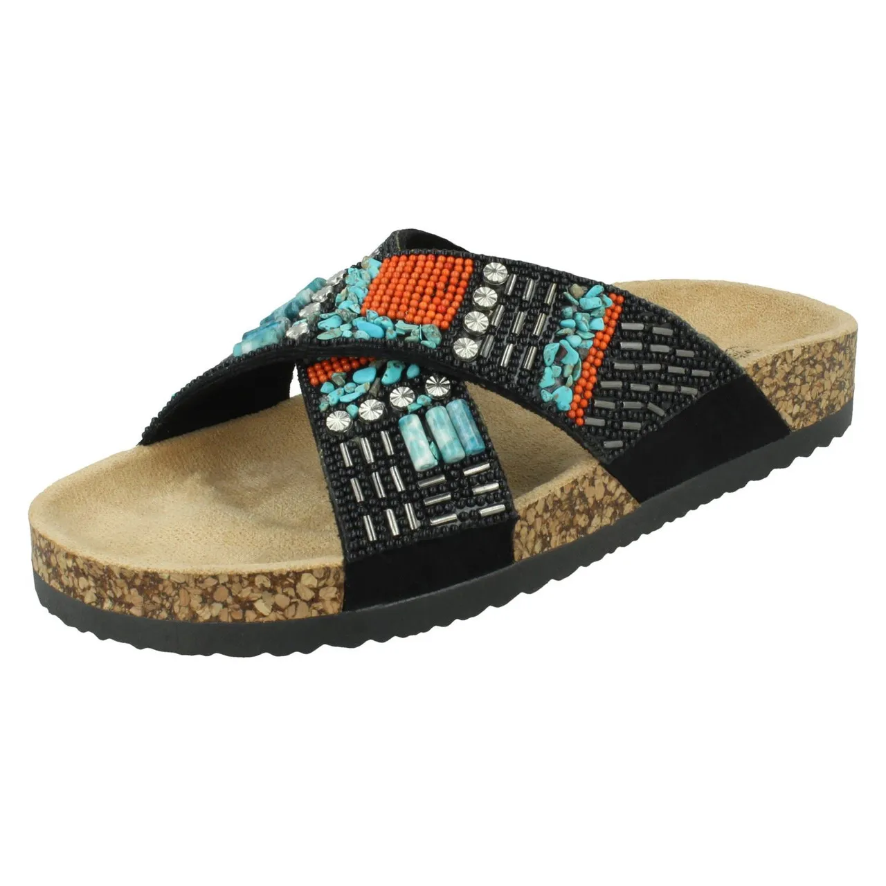 Ladies Spot On Beaded Mules F0R0347