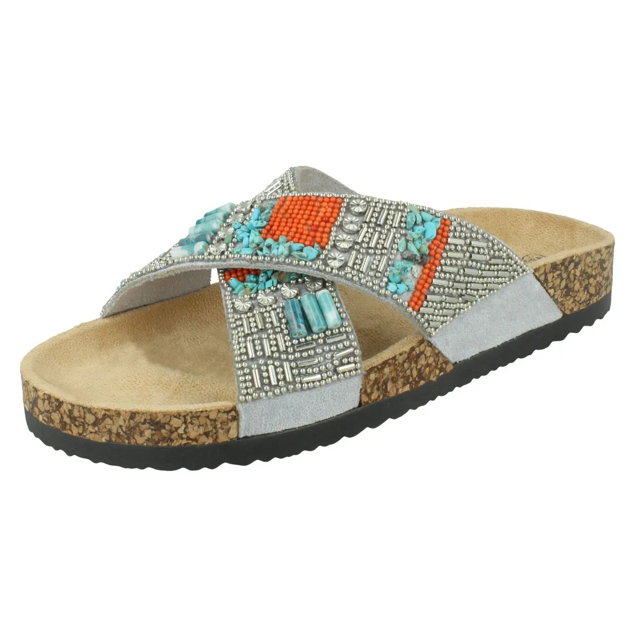 Ladies Spot On Beaded Mules F0R0347