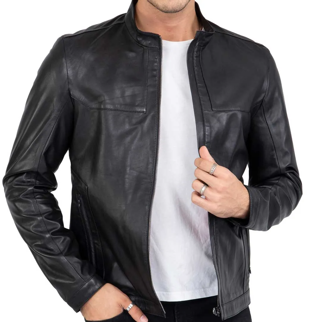 Lamb Premium Leather Black Biker Jacket for Men Tailored Fit - B207