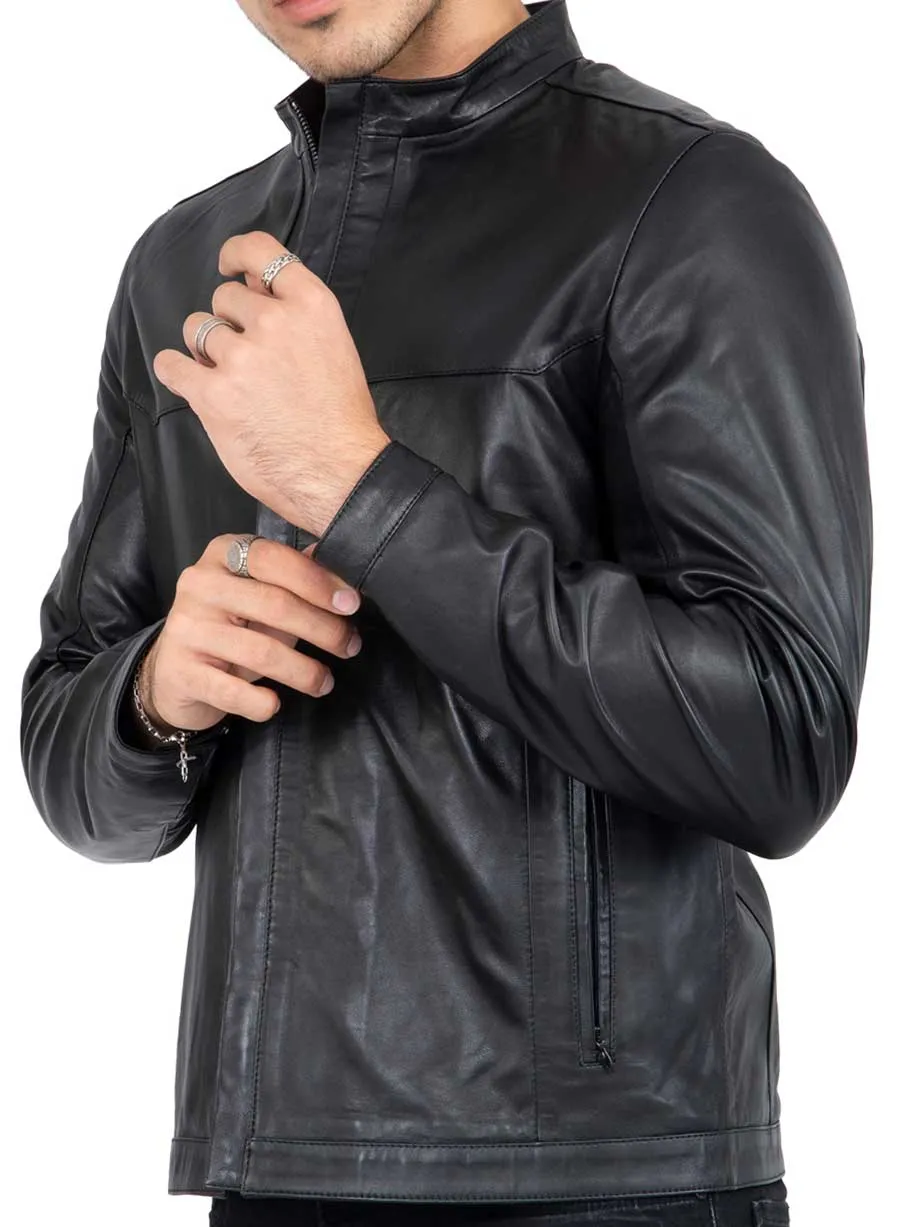 Lamb Premium Leather Black Biker Jacket for Men Tailored Fit - B207