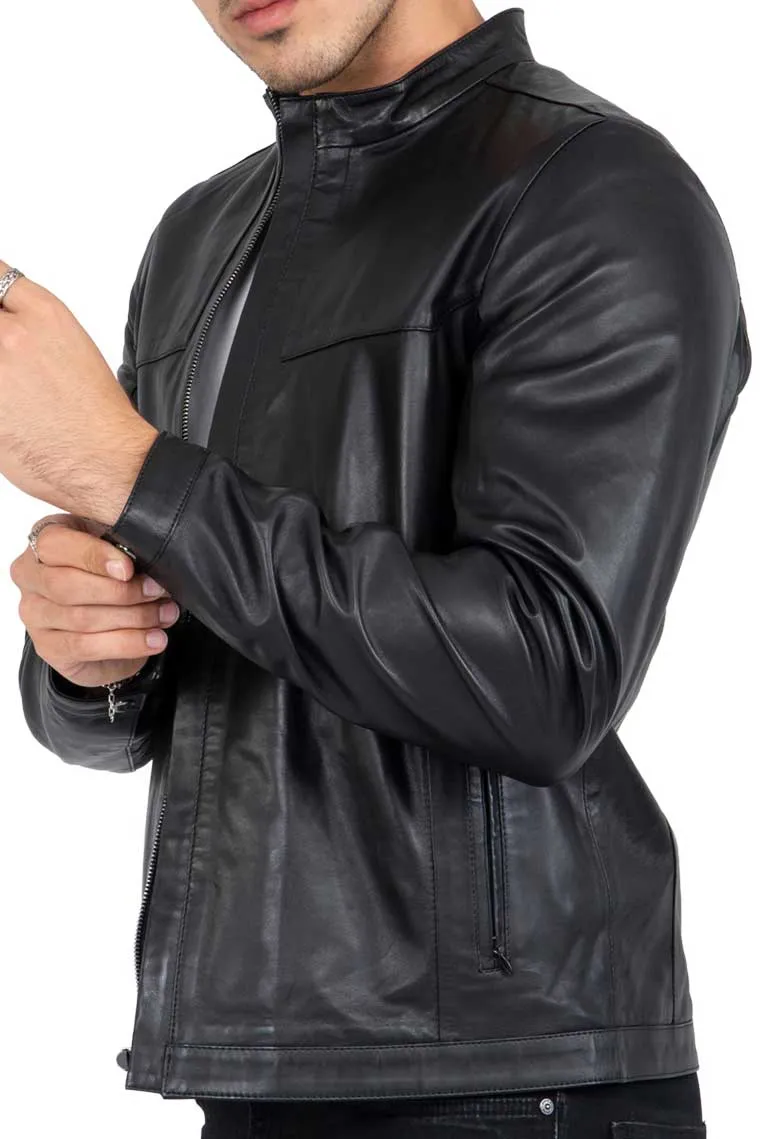 Lamb Premium Leather Black Biker Jacket for Men Tailored Fit - B207