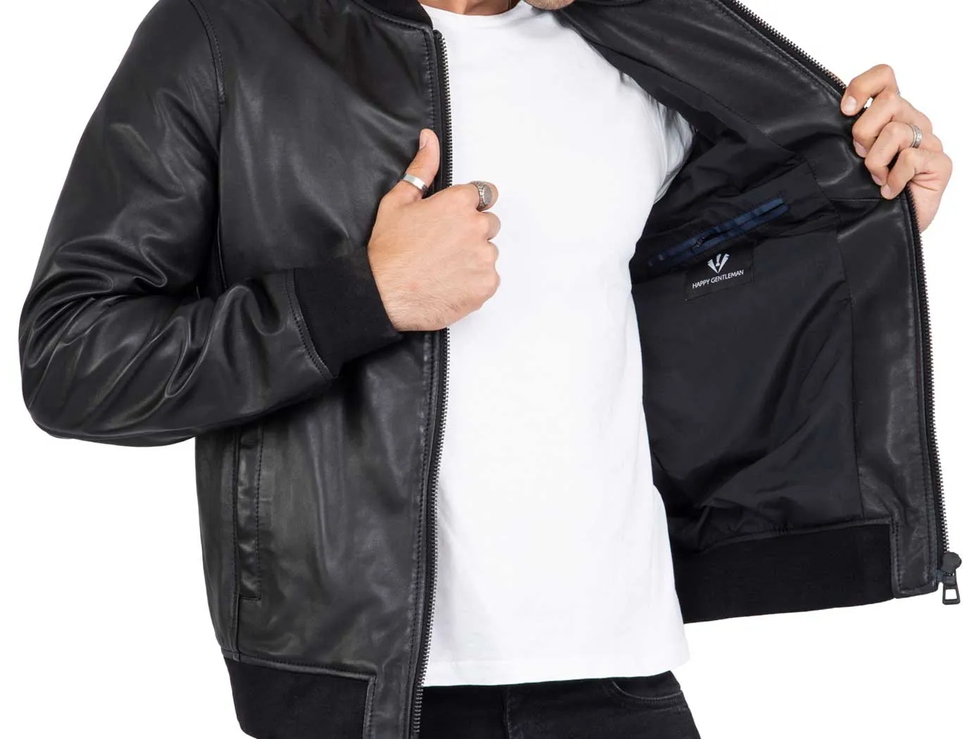 Lamb Real Leather Black Bomber Jacket for Men Regular Fit - B203