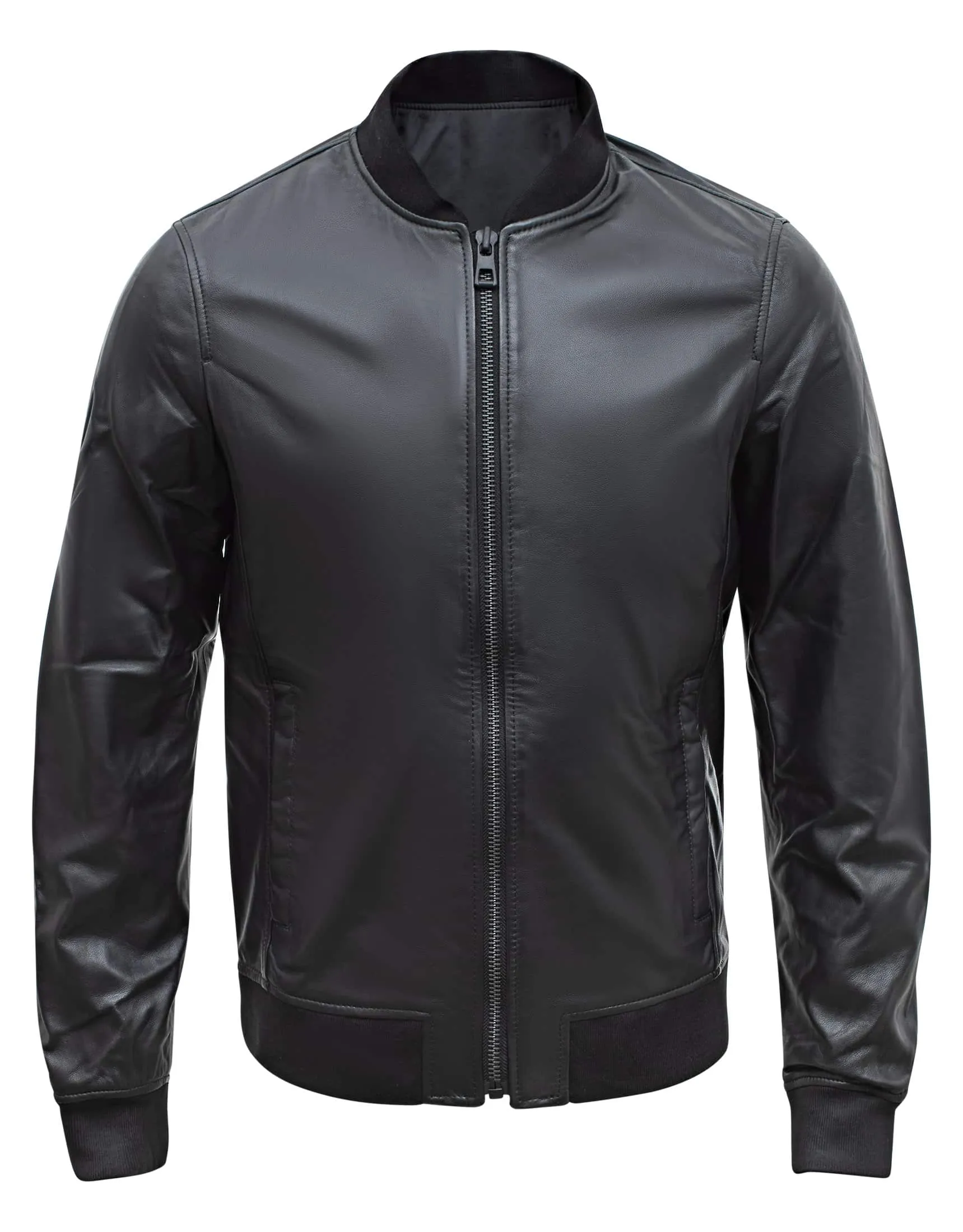 Lamb Real Leather Black Bomber Jacket for Men Regular Fit - B203