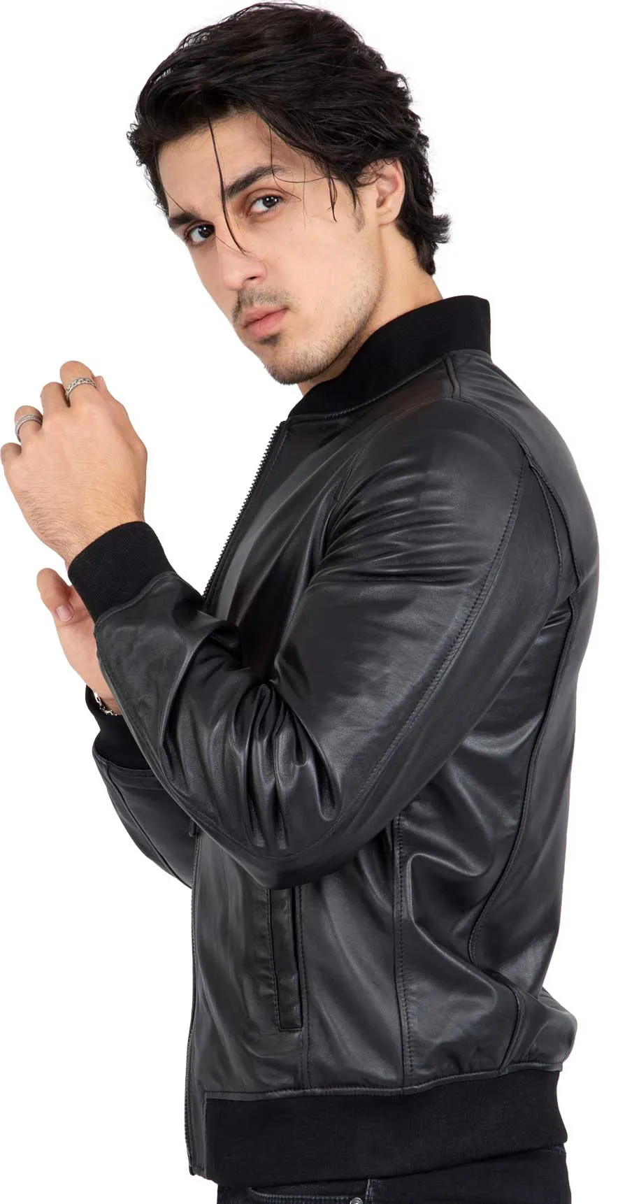 Lamb Real Leather Black Bomber Jacket for Men Regular Fit - B203