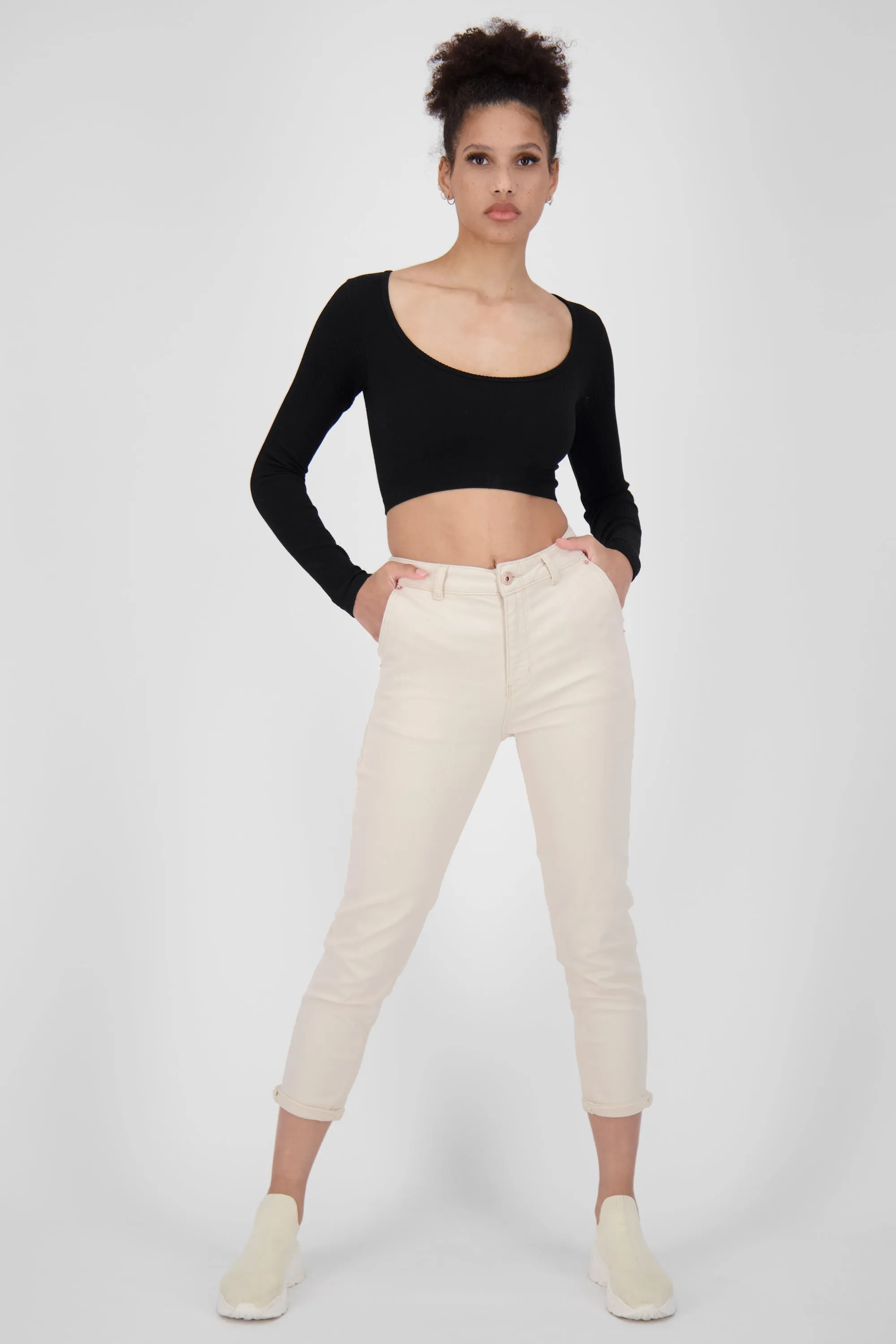 LaureenAK DNM R - Trendige High-Waist Damen Jeans Beige