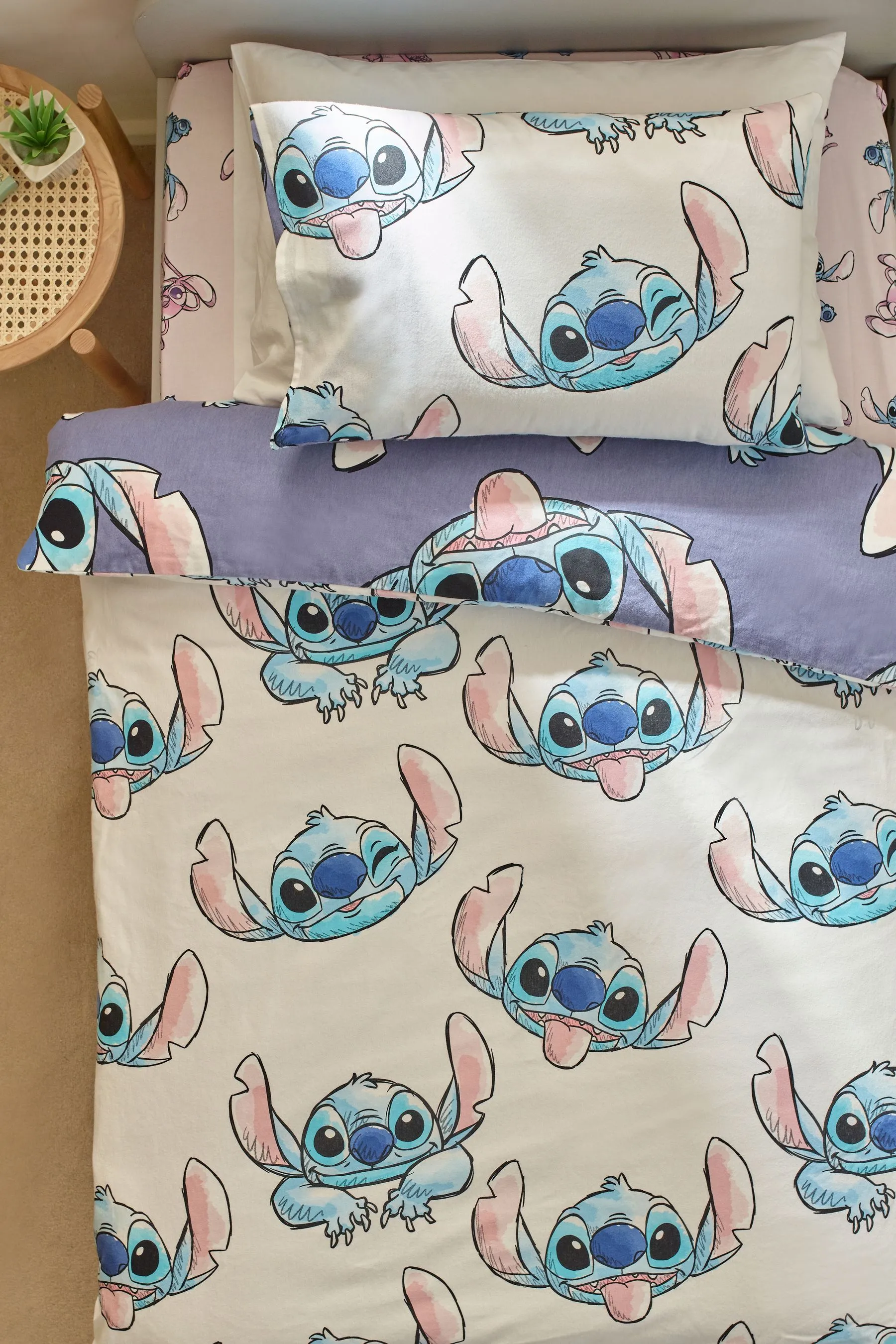 Lilac Purple Lilo & Stitch Supersoft Brushed 100% Cotton Duvet Cover and Pillowcase Set