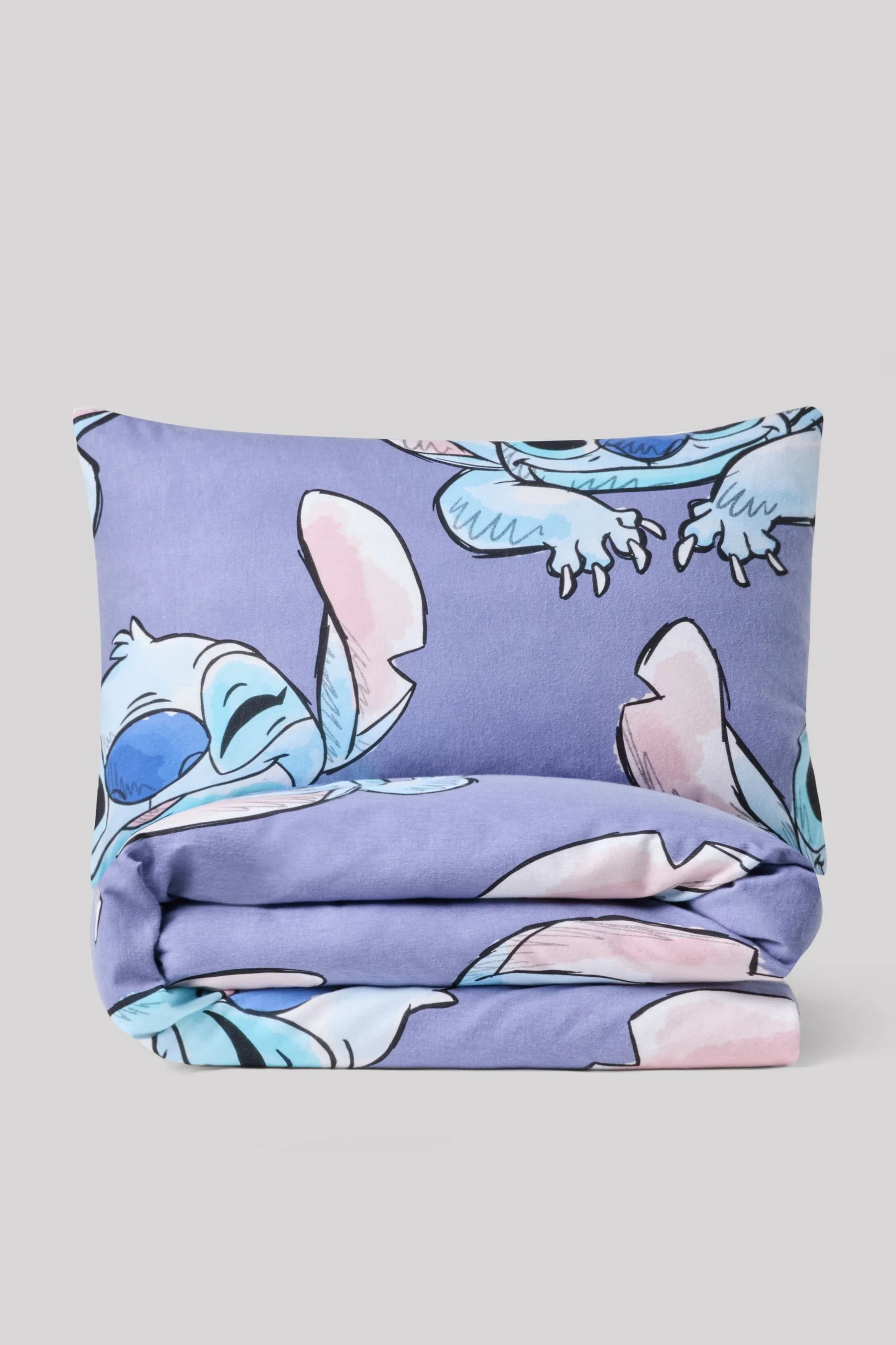 Lilac Purple Lilo & Stitch Supersoft Brushed 100% Cotton Duvet Cover and Pillowcase Set