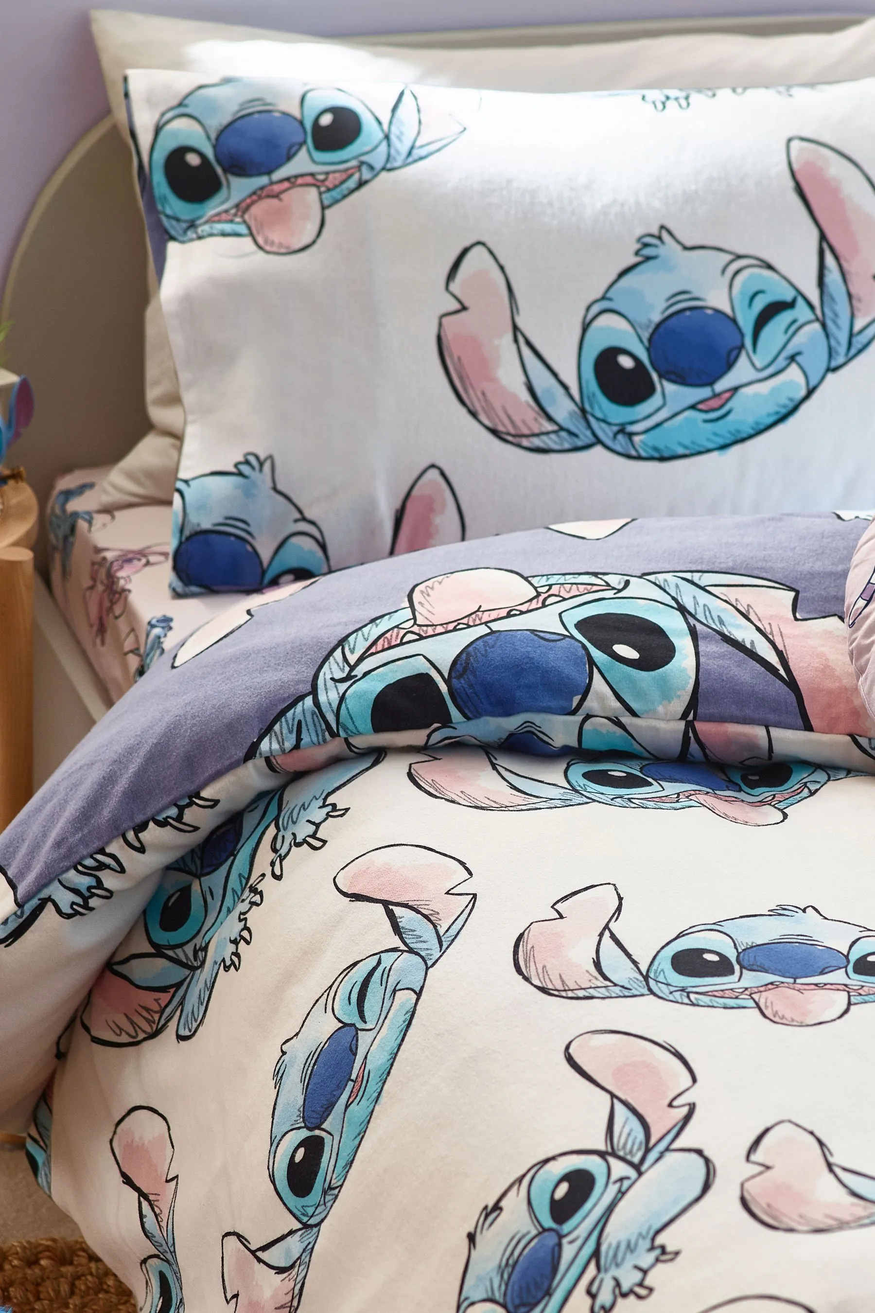 Lilac Purple Lilo & Stitch Supersoft Brushed 100% Cotton Duvet Cover and Pillowcase Set