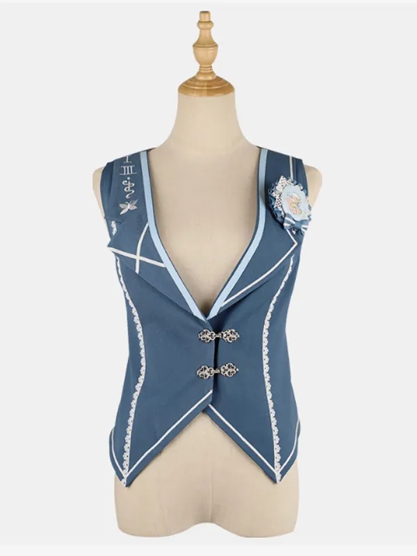 Lolita Specials Lolita Top Vest Costumes Prince Style Blue Sleeveless Buttons