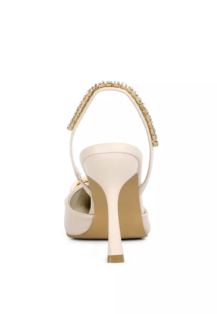 London Rag Beige Diamante Metal Chain Sandals