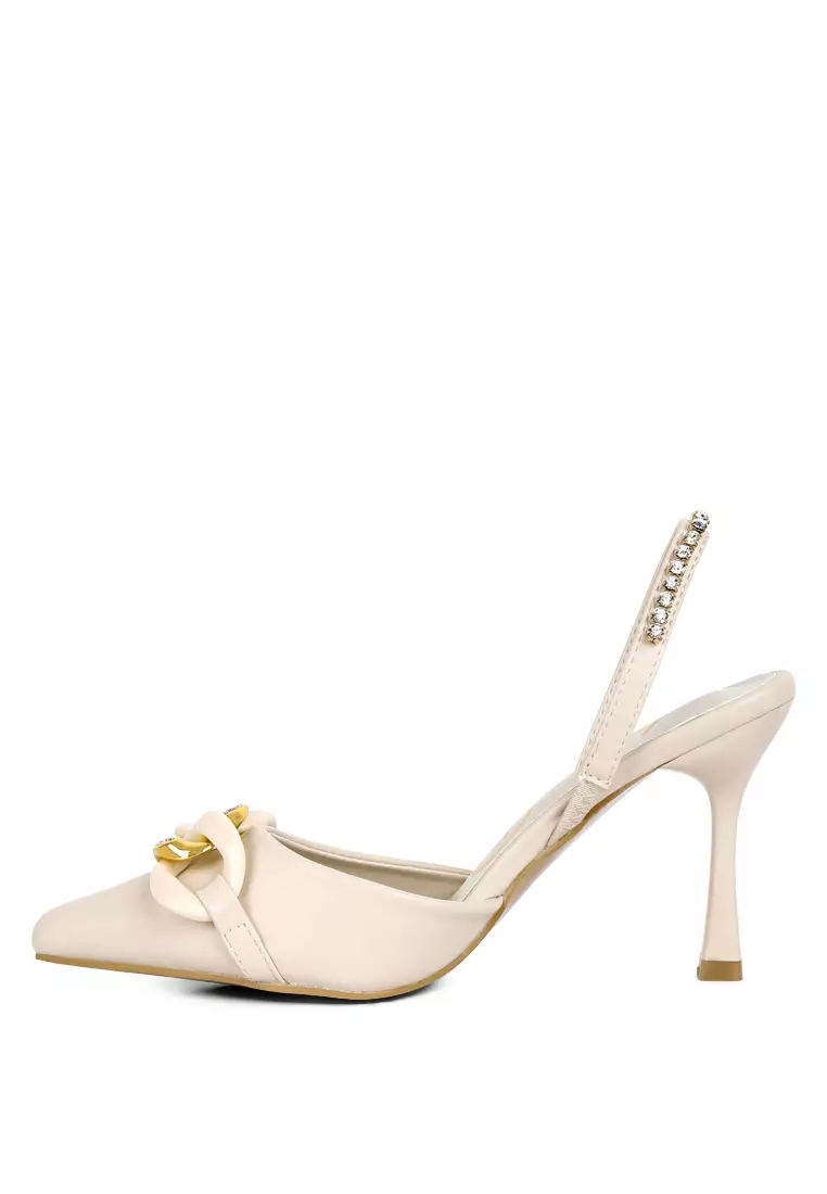 London Rag Beige Diamante Metal Chain Sandals